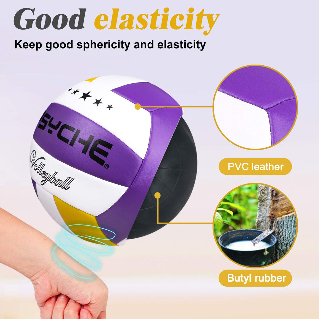 Craques official size 5 volleyball with purple white and yellow panels made of PVC leather and butyl rubber