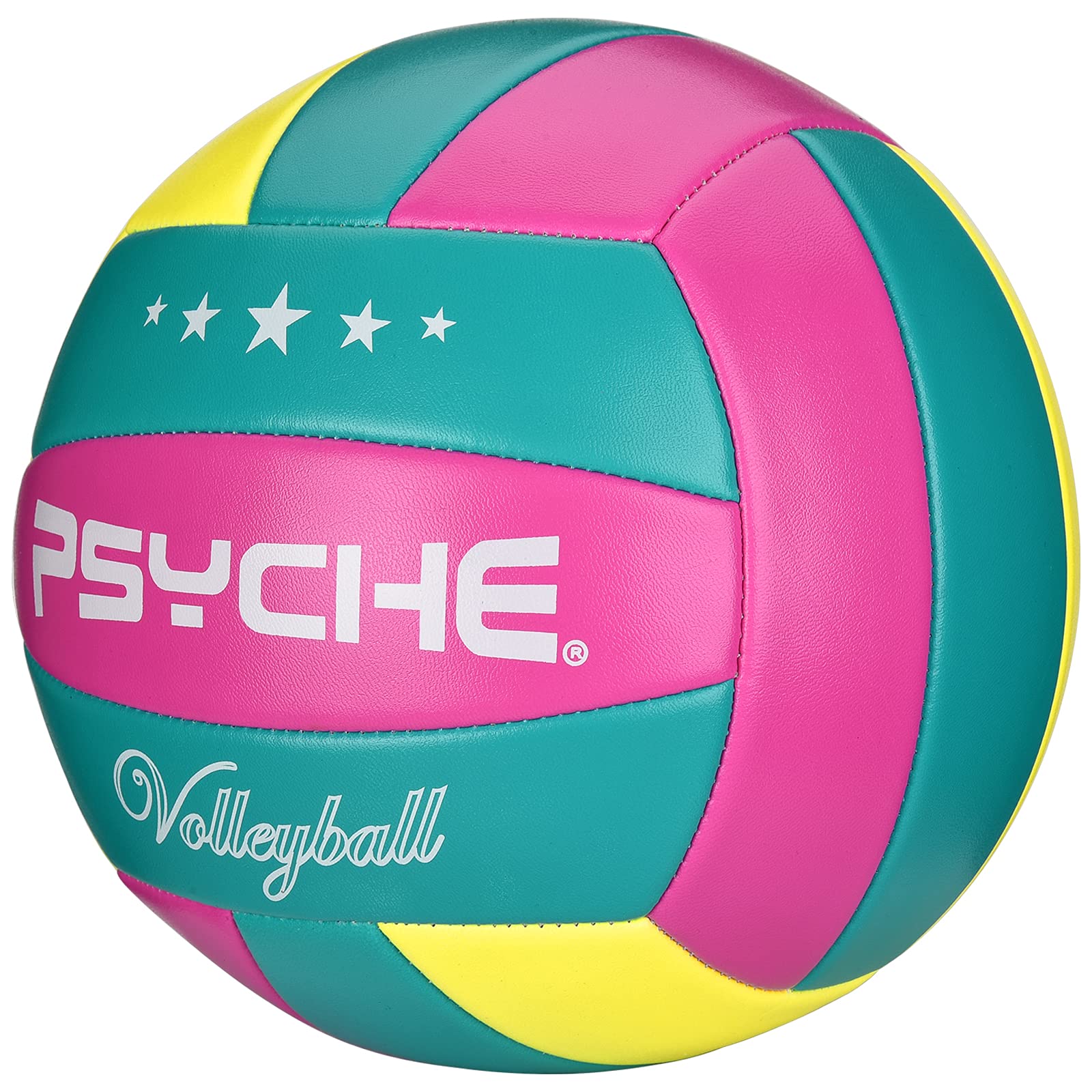 Craques Psyche official size 5 volleyball in teal pink and yellow colors with star design