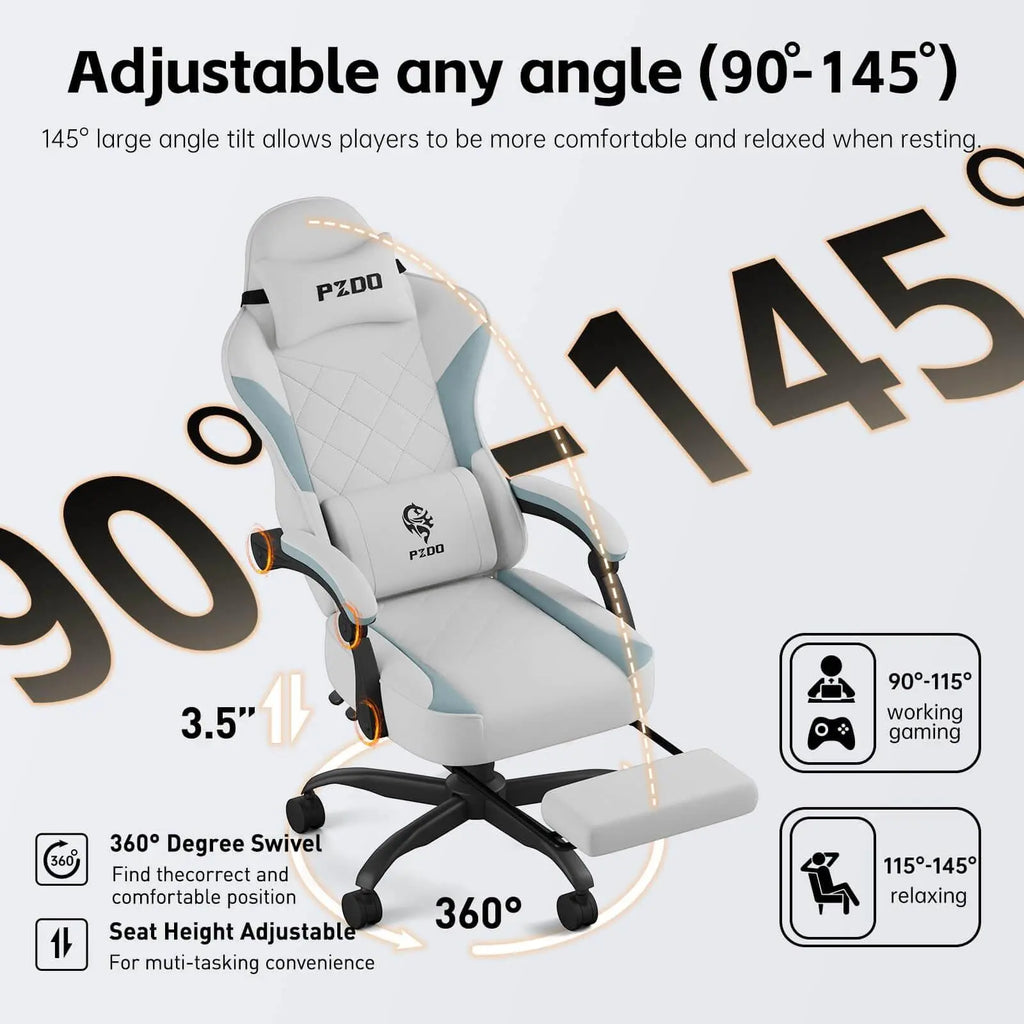 Craques ergonomic gaming chair for adults with adjustable tilt from 90 to 145 degrees and footrest