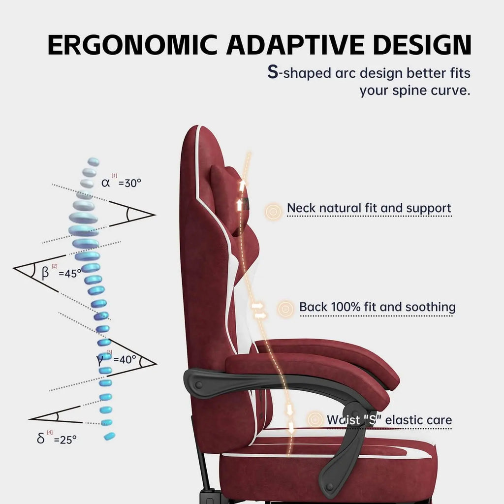 Ergonomic gaming chair for adults with S-shaped arc design for neck support and back comfort