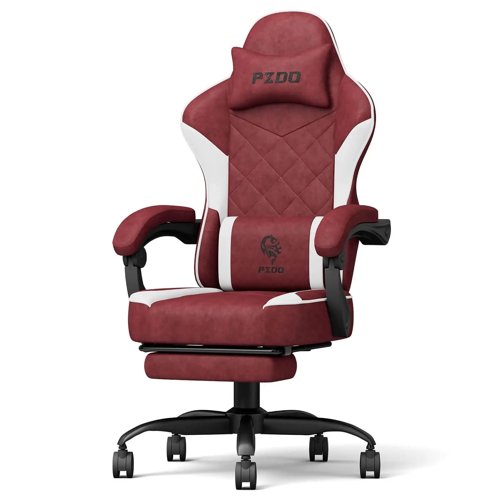 Ergonomic gaming chair for adults in red and white with adjustable armrests and footrest