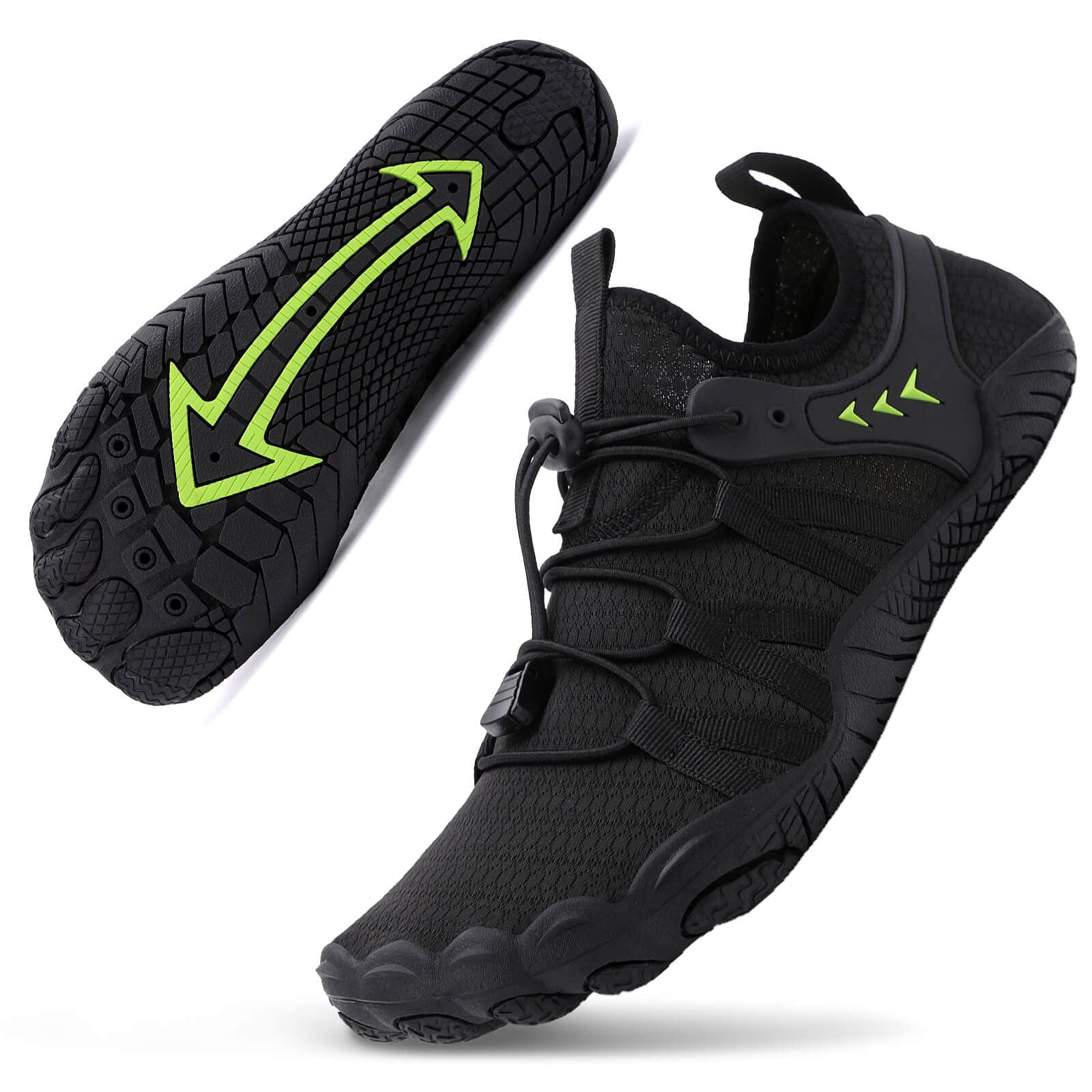 Craques quick-dry water shoes for men and women in black with green accents and flexible sole