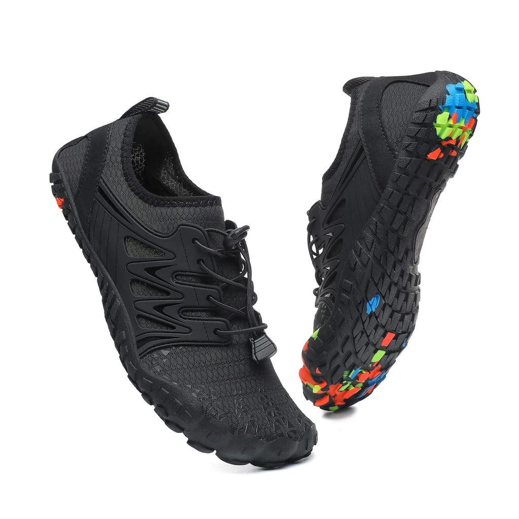 Black quick-dry water shoes for men and women with colorful sole grip by craques