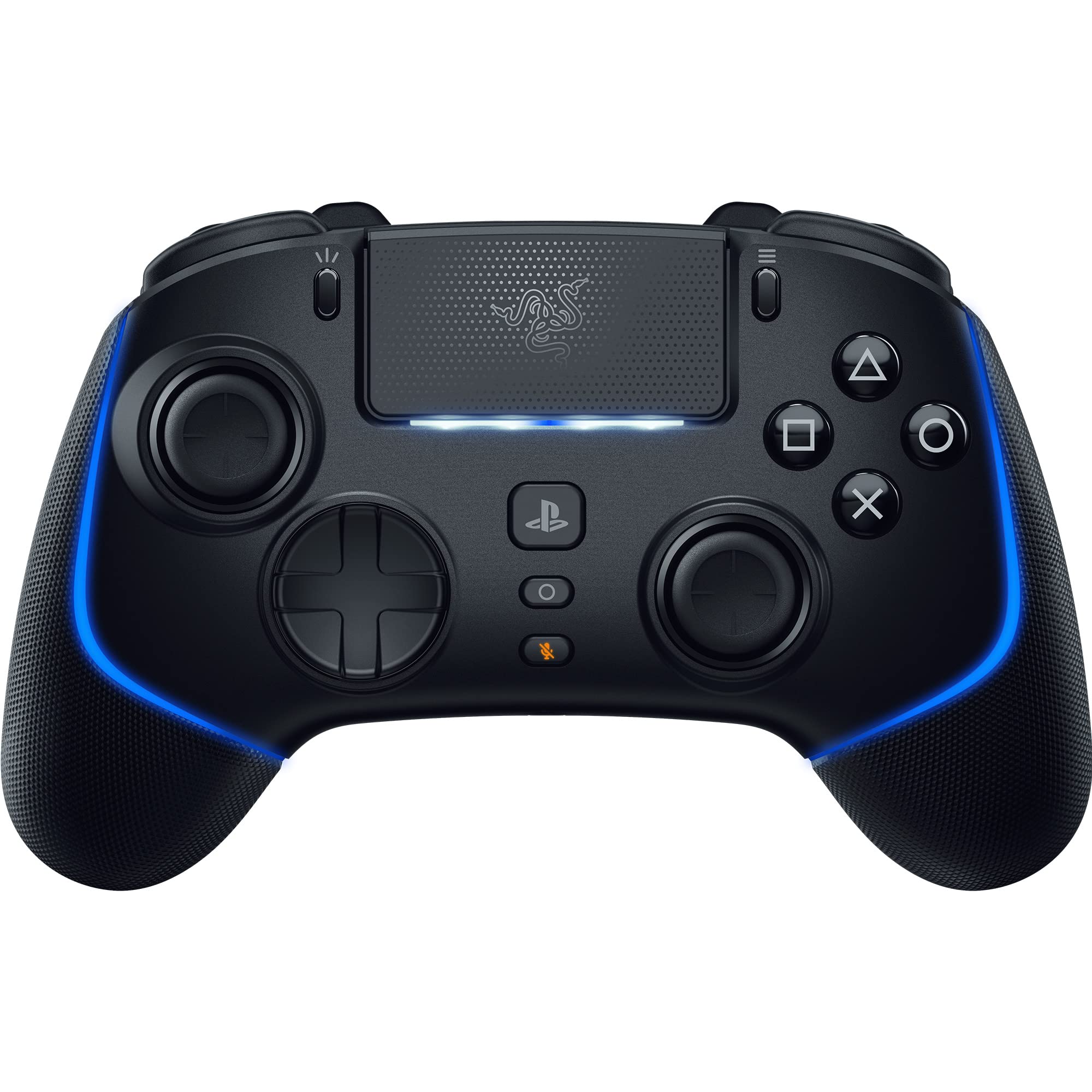 Razer Wolverine V2 Pro PS5 controller in black with blue LED accents and ergonomic design