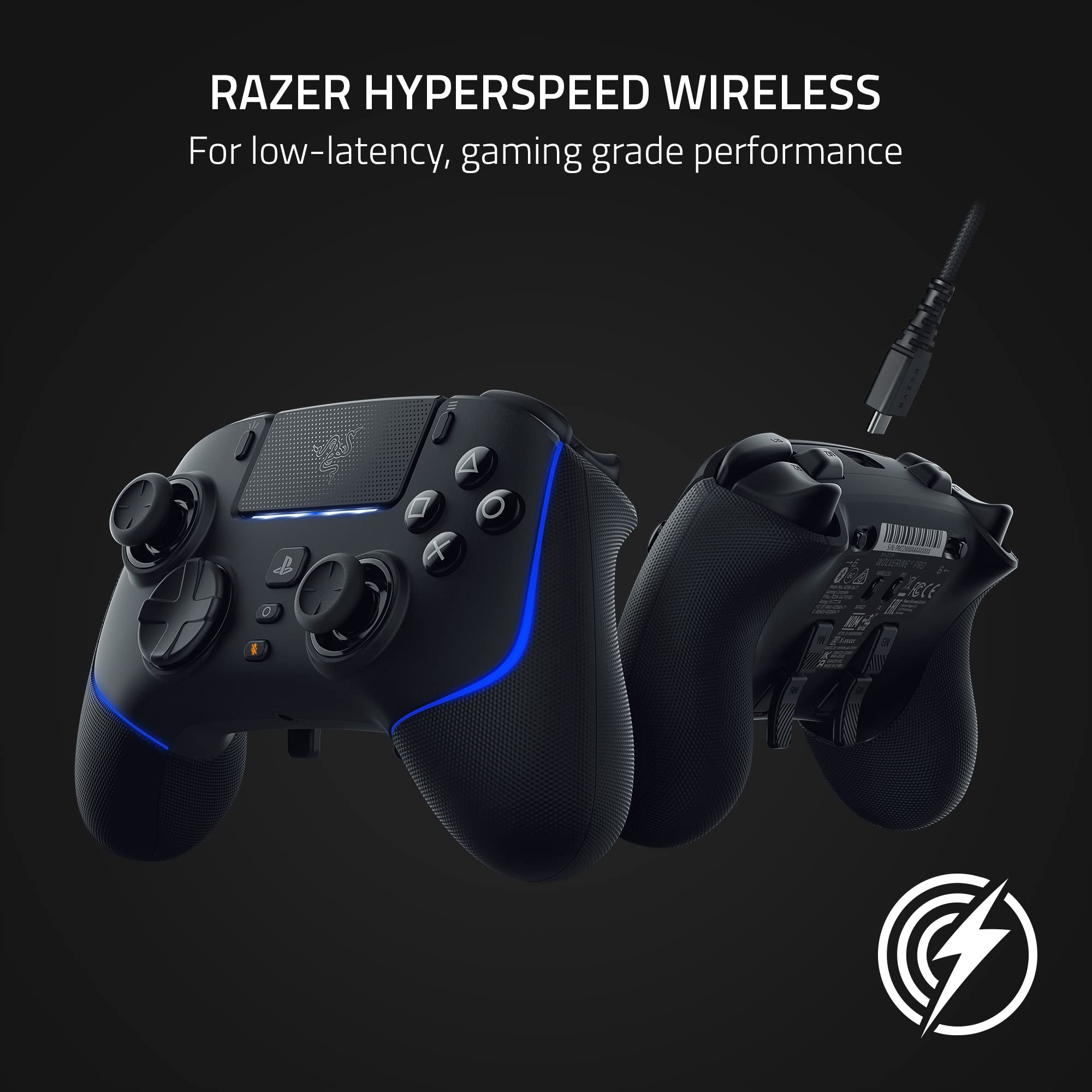 Razer Wolverine V2 Pro PS5 controller wireless black gaming controller with blue LED lighting