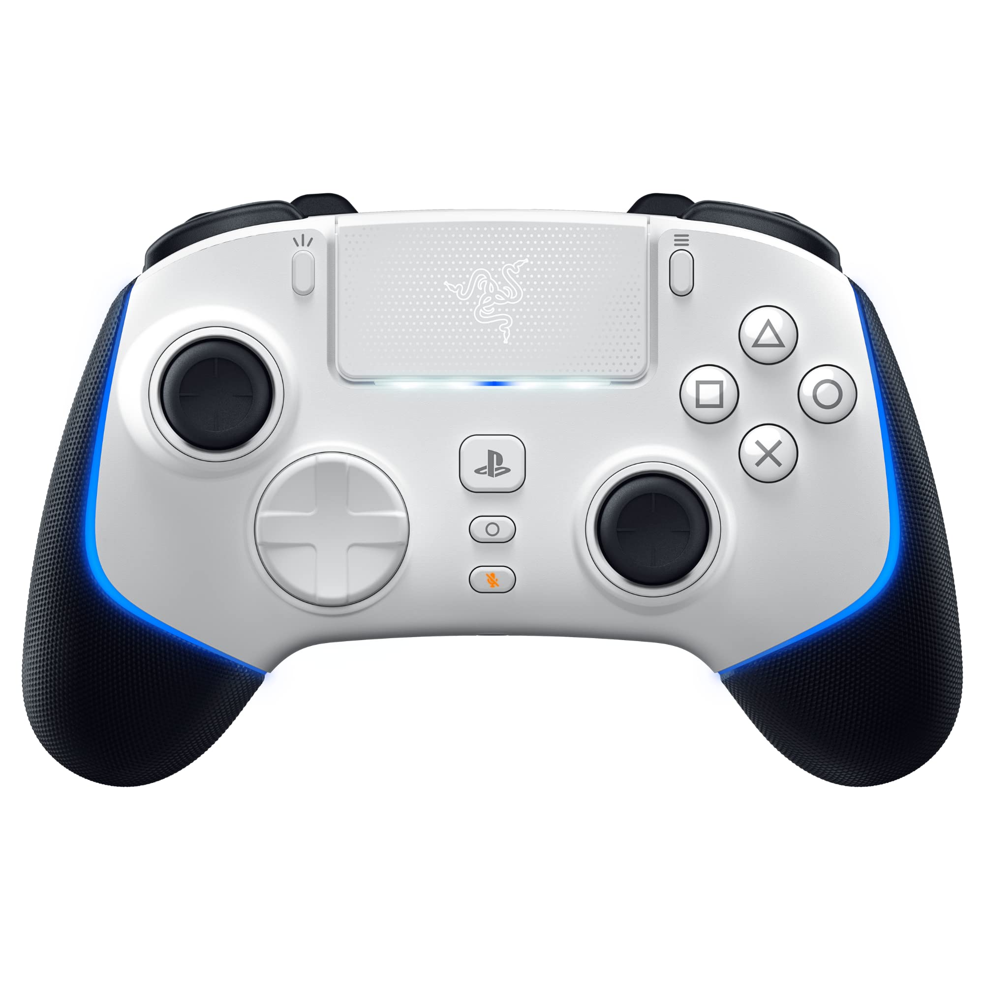 Razer Wolverine V2 Pro PS5 controller white and black with blue accents and responsive buttons