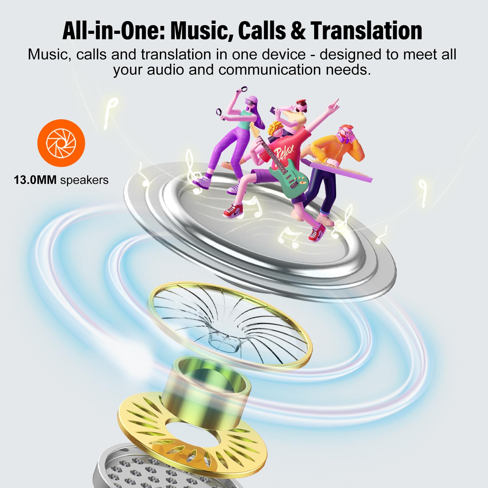 Craques real time translation earbuds with 13MM speakers for music calls and translation in one device