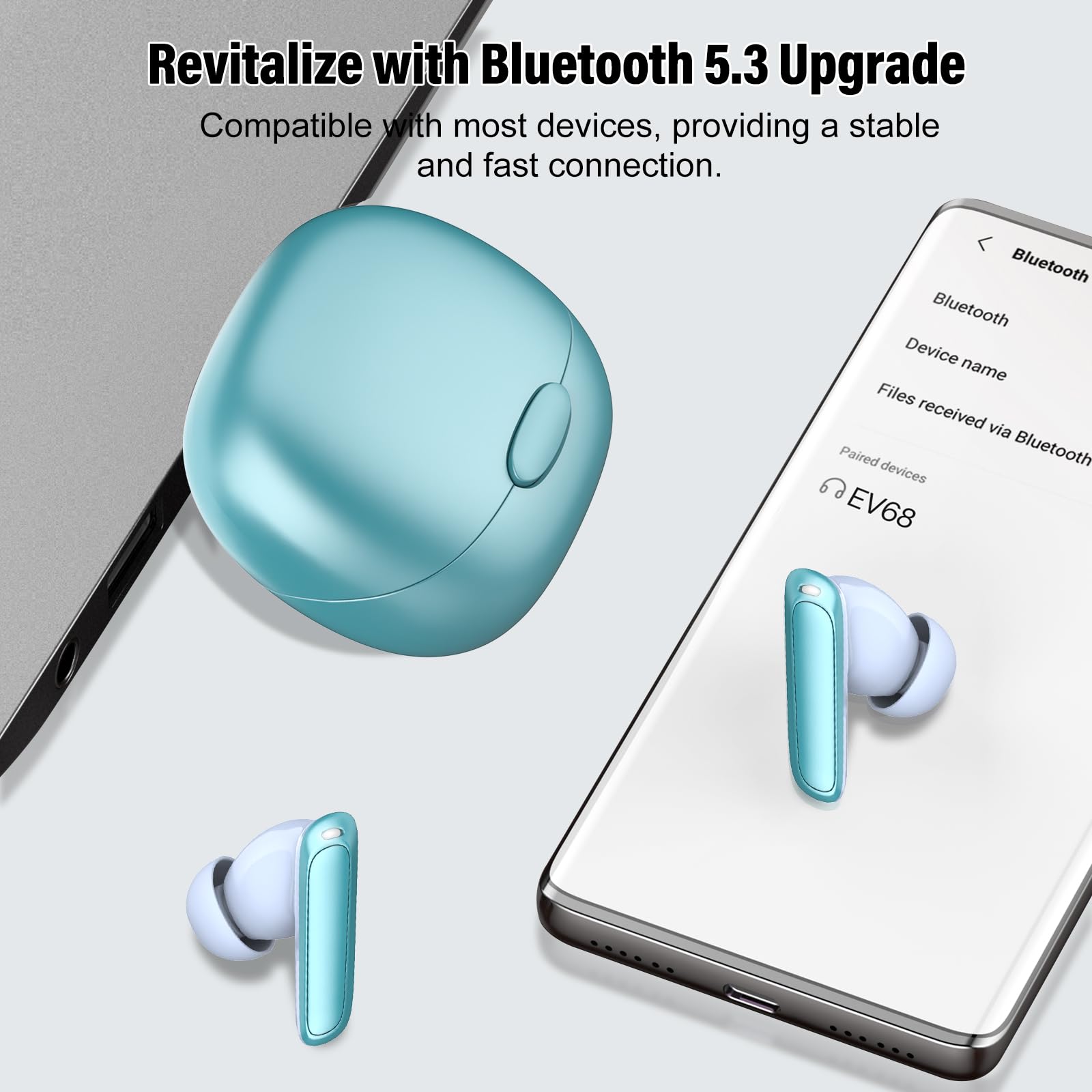 craques real time translation earbuds with Bluetooth 5.3 shown with charging case and smartphone