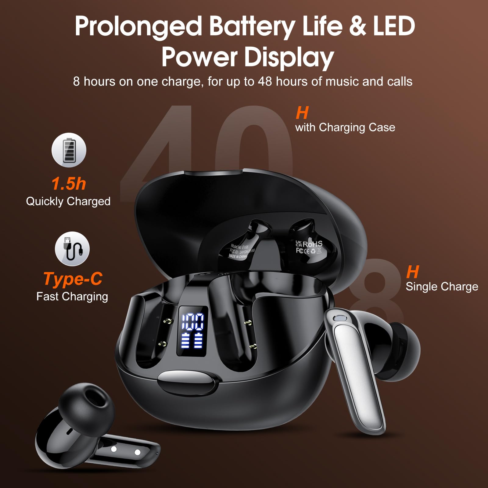 craques real time translation earbuds with charging case showing LED battery display and type C fast charging