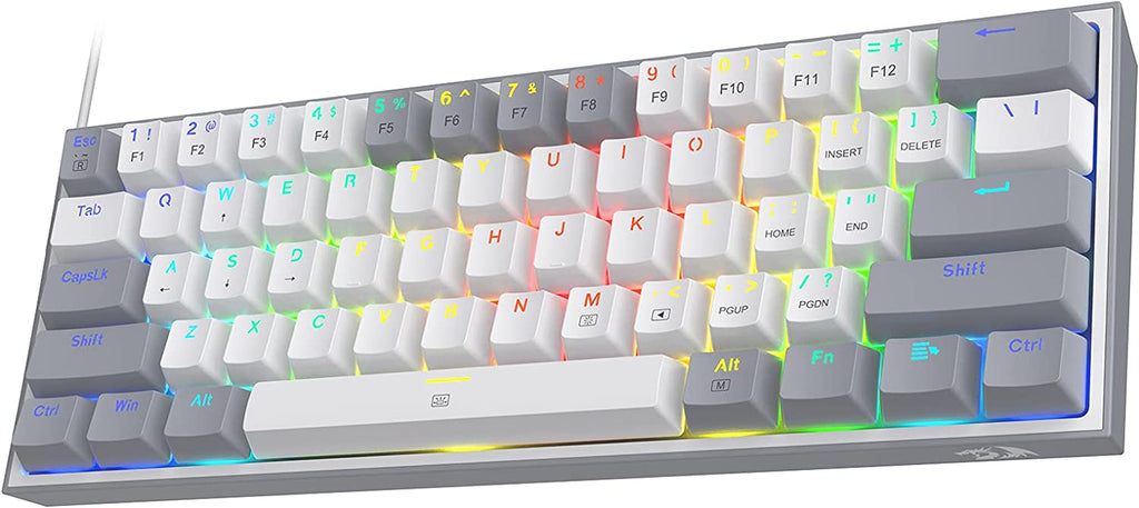 Craques 60% mechanical gaming keyboard with white and gray keys featuring RGB backlighting