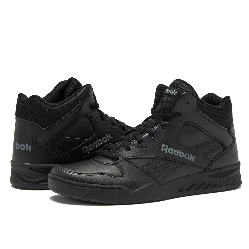 Black Reebok basketball shoes for men with high-top design and cushioned sole