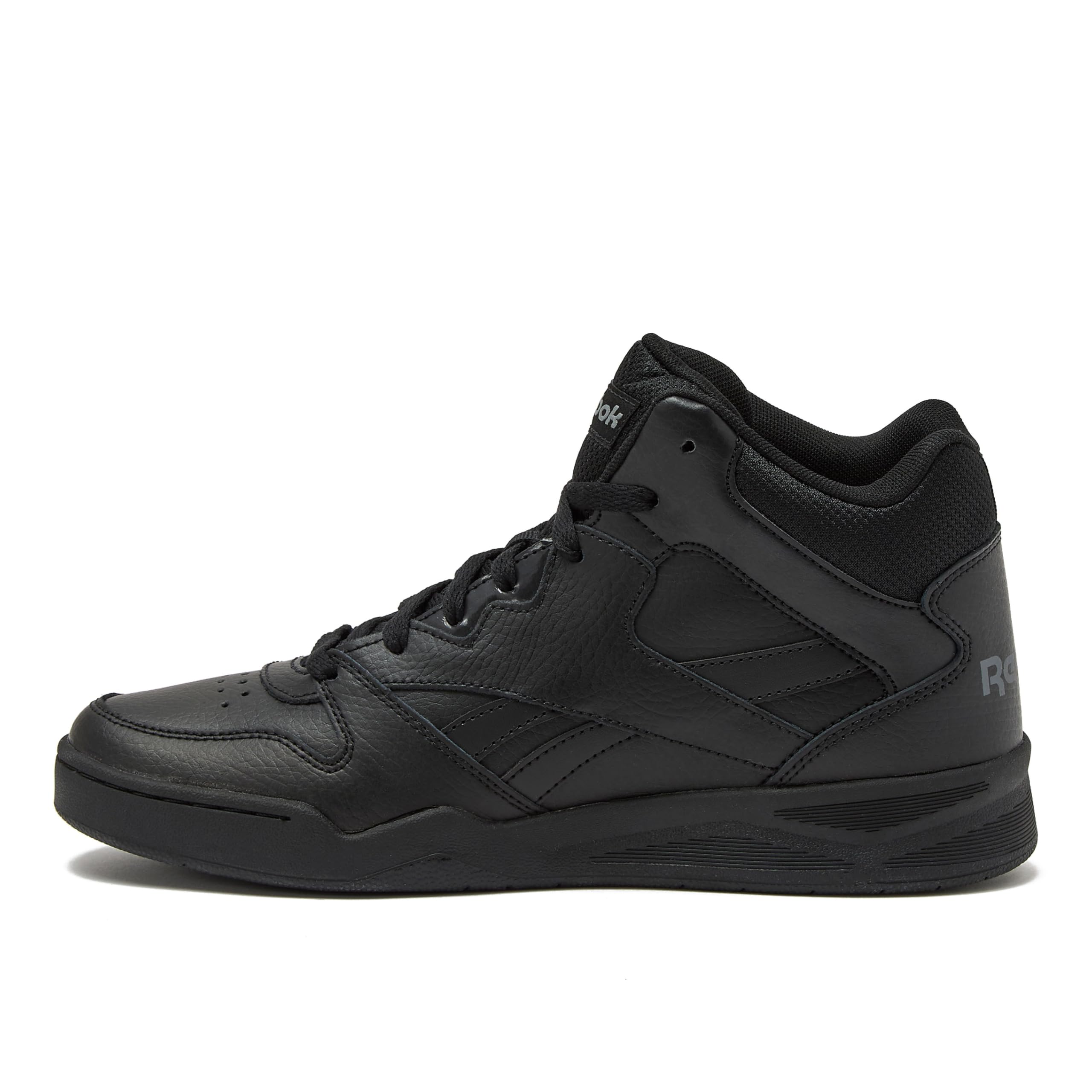 Black Reebok basketball shoes for men with high-top design and durable leather upper