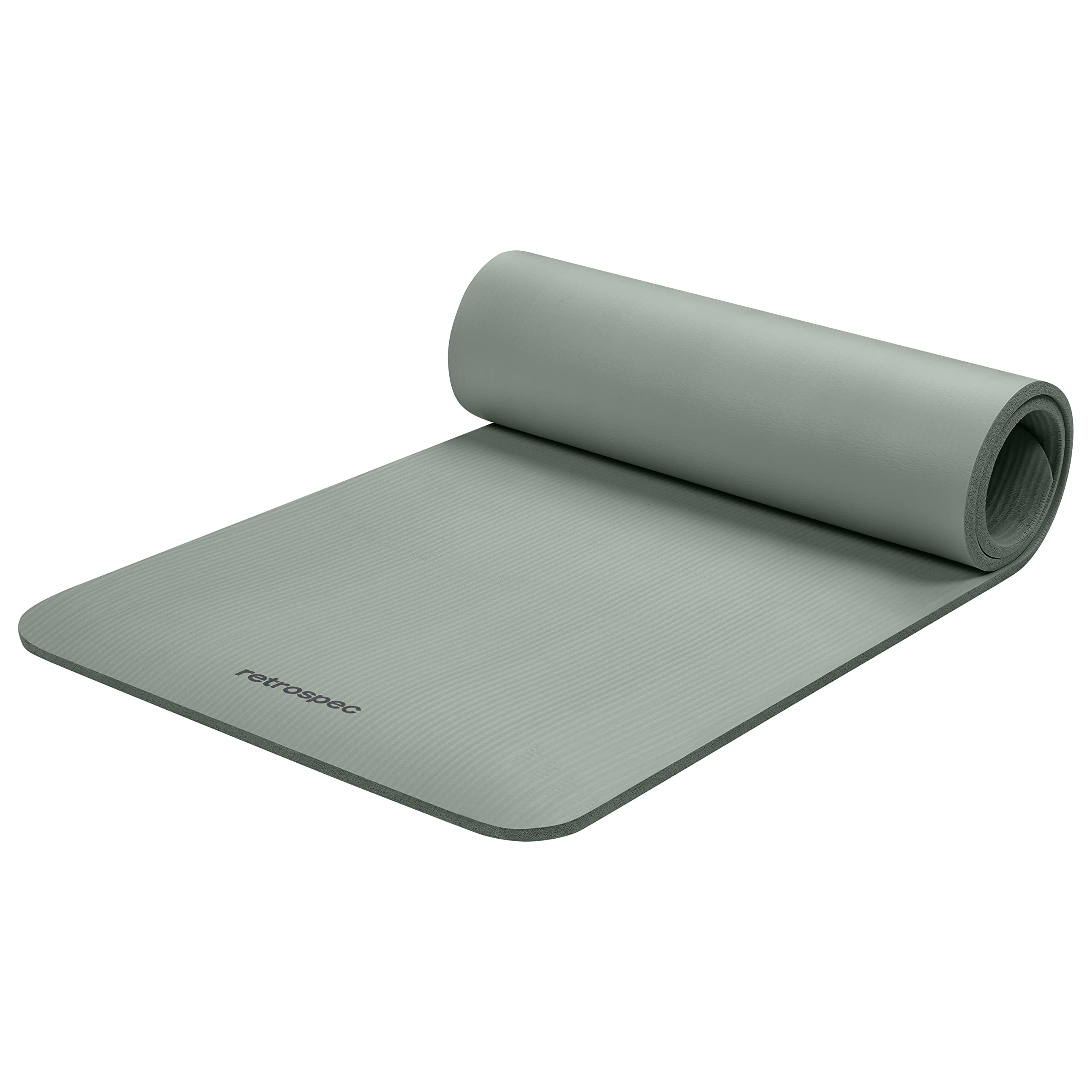 Light green Retrospec Solana yoga mat partially rolled with textured surface for exercise