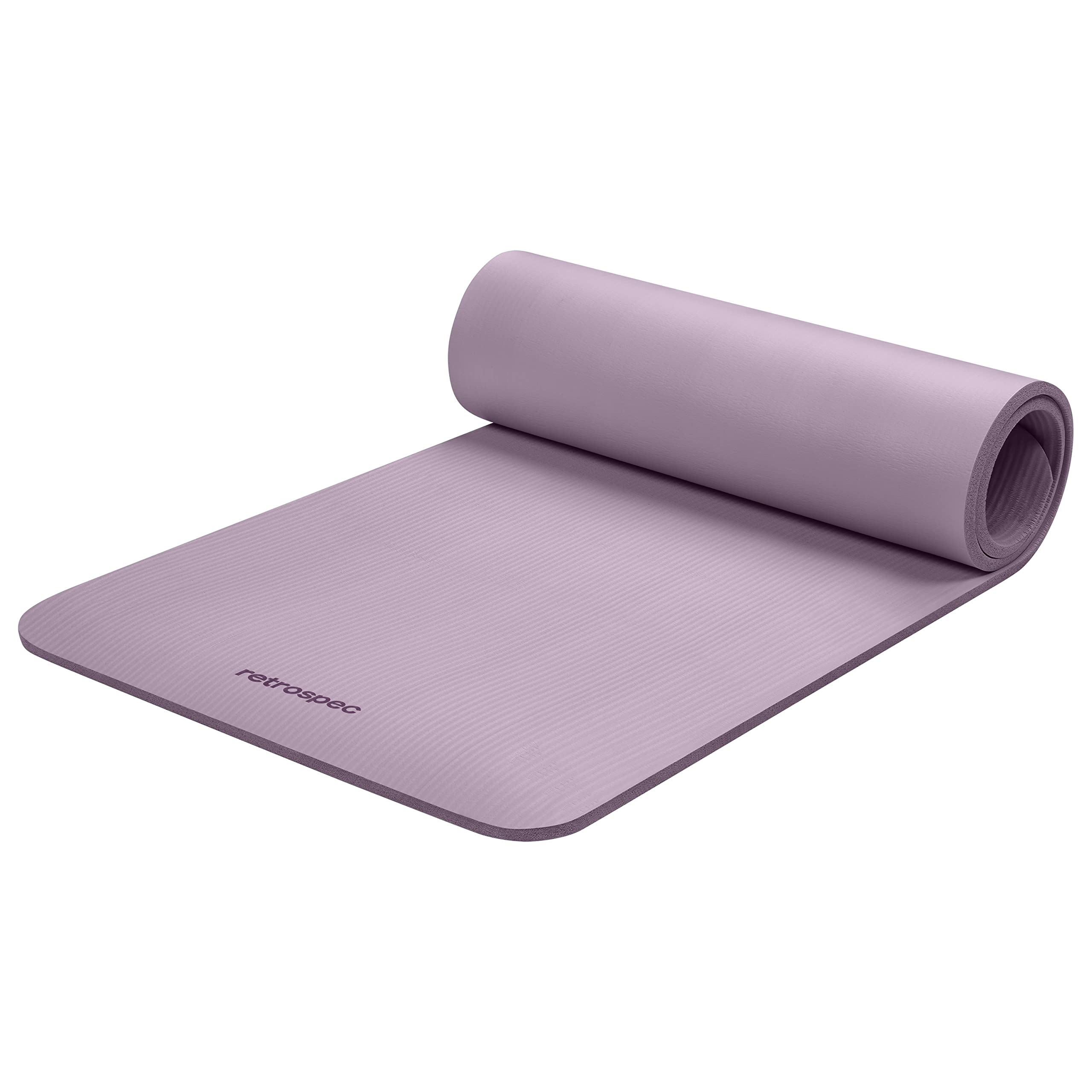 Light purple Retrospec Solana yoga mat partially rolled with textured surface for fitness and yoga