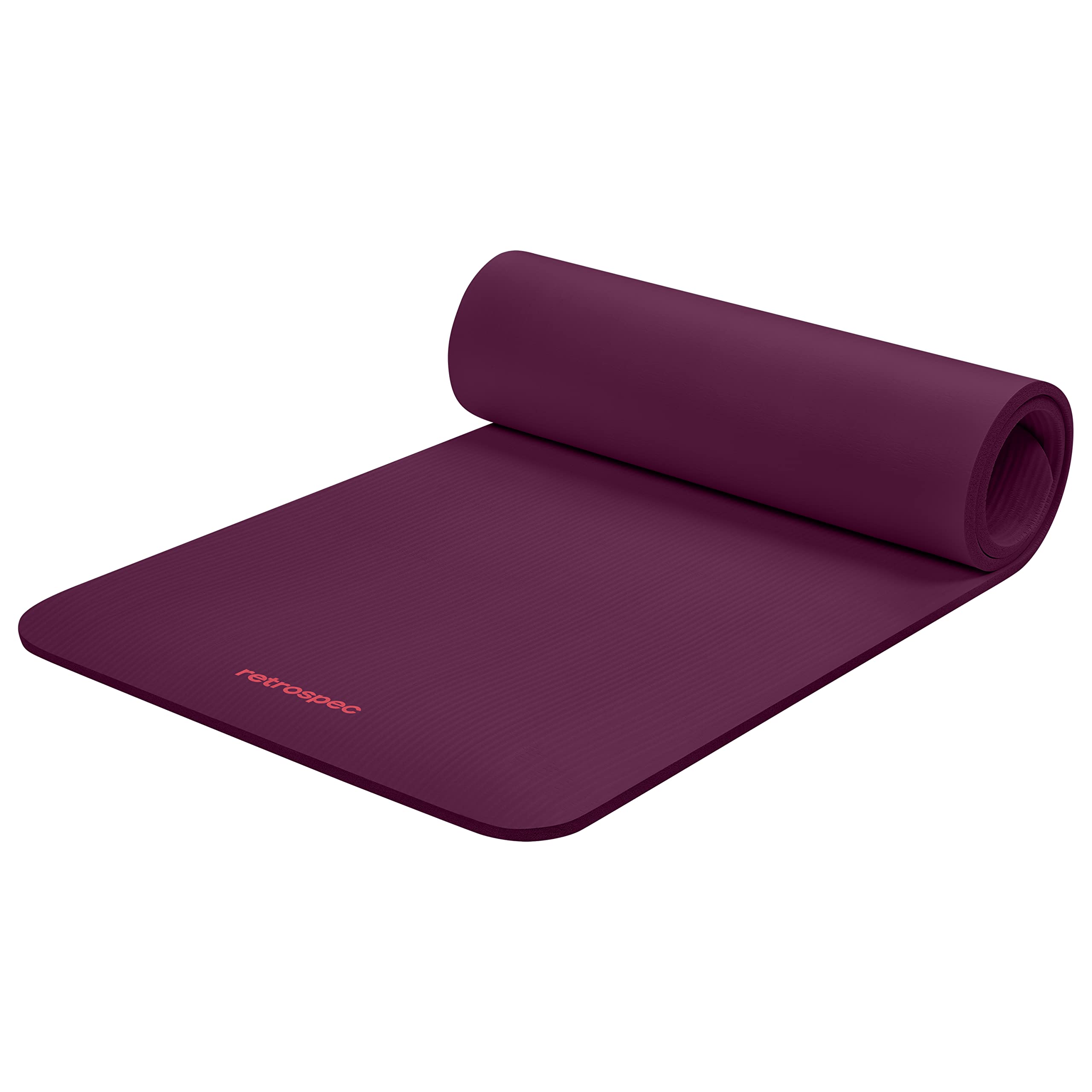 Purple Retrospec Solana yoga mat partially rolled with textured surface for enhanced grip