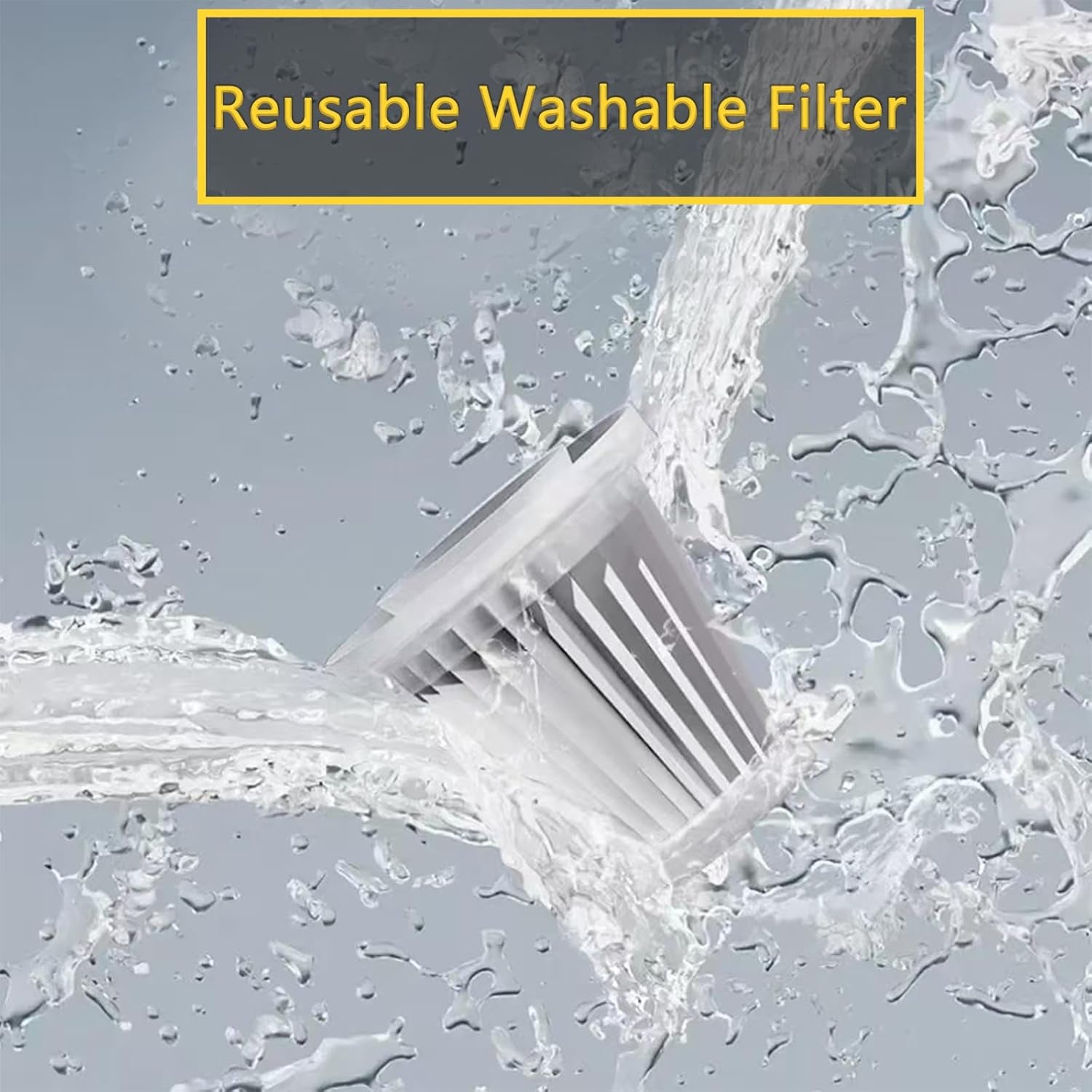 Reusable washable filter for cordless car vacuum cleaner being rinsed with water