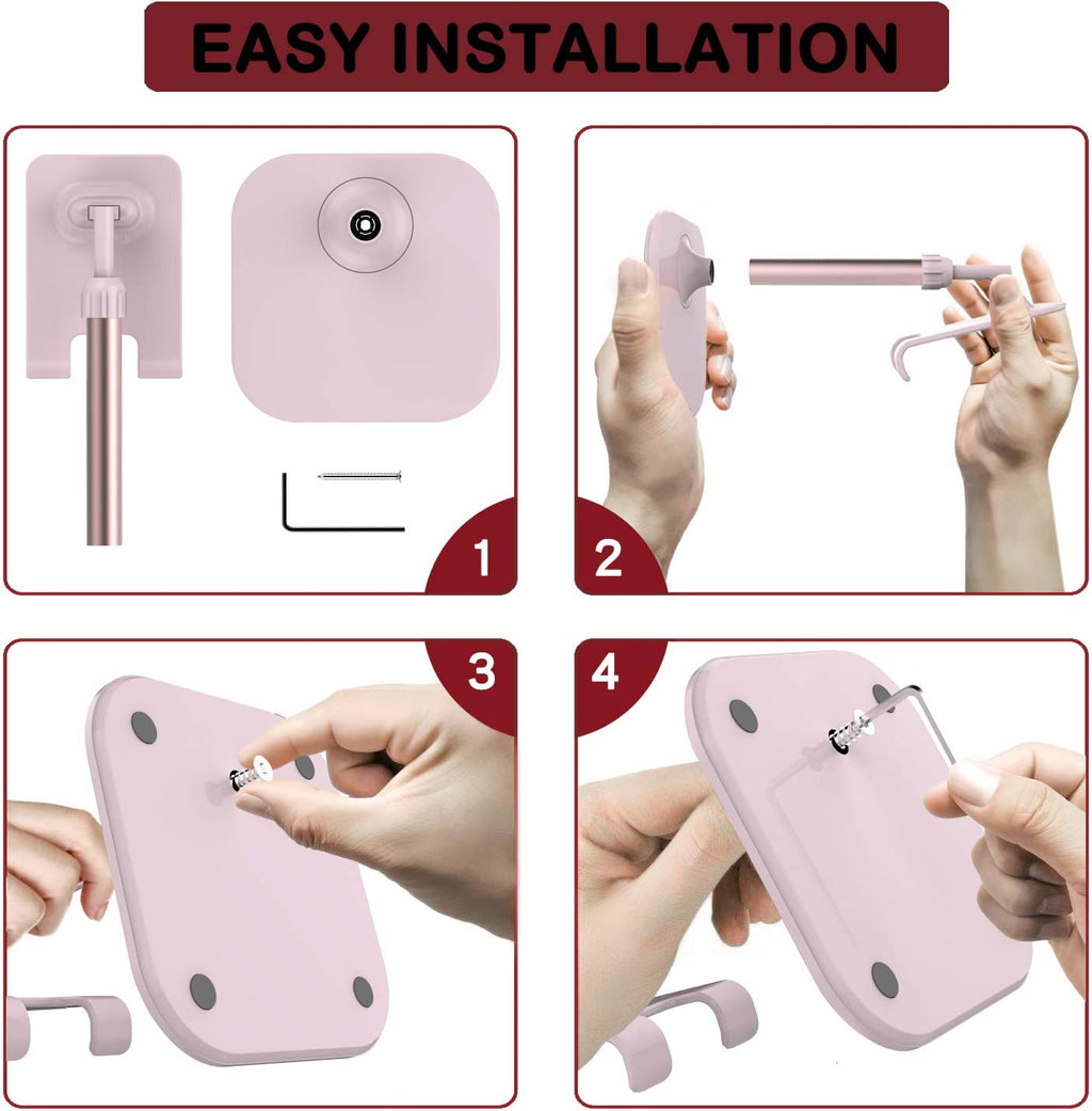 Step-by-step easy installation process of craques adjustable cell phone stand for desk in pink color