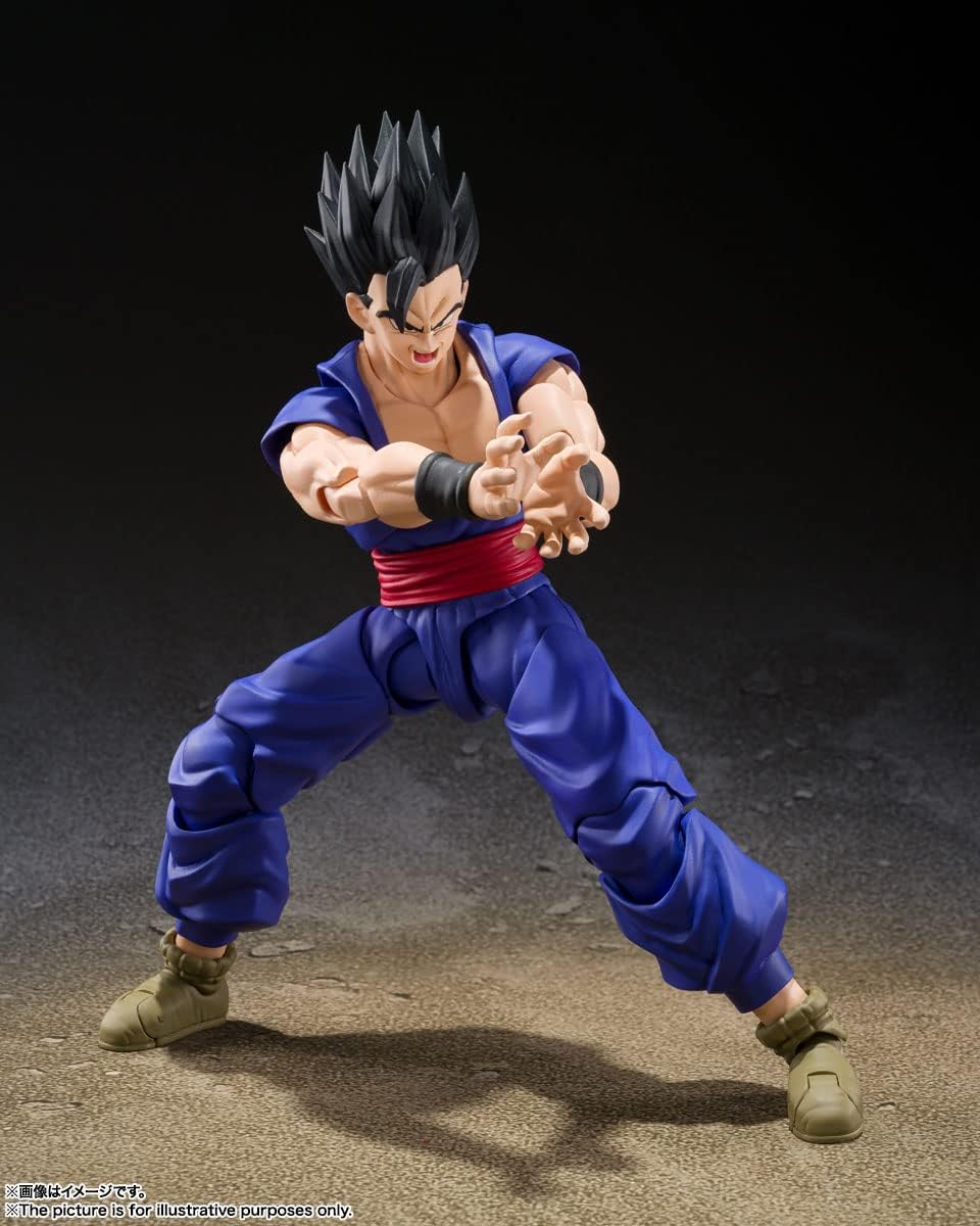 S.H. Figuarts Ultimate Gohan figure in dynamic battle pose wearing blue and red outfit