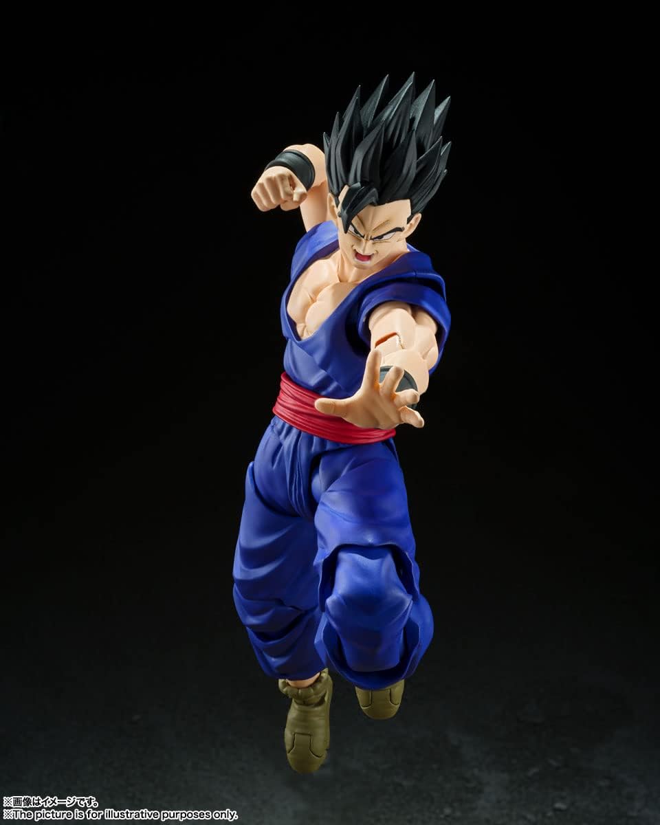 S.H. Figuarts Ultimate Gohan figure in blue outfit with red belt striking a dynamic fighting pose