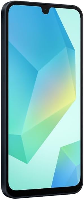 Samsung Galaxy A06 unlocked smartphone with black frame and teardrop notch display