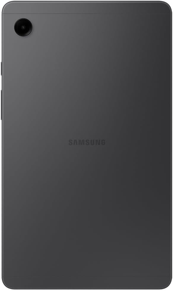 Back view of Samsung Galaxy Tab A9 8.7 inch tablet in dark gray with rear camera and sleek design