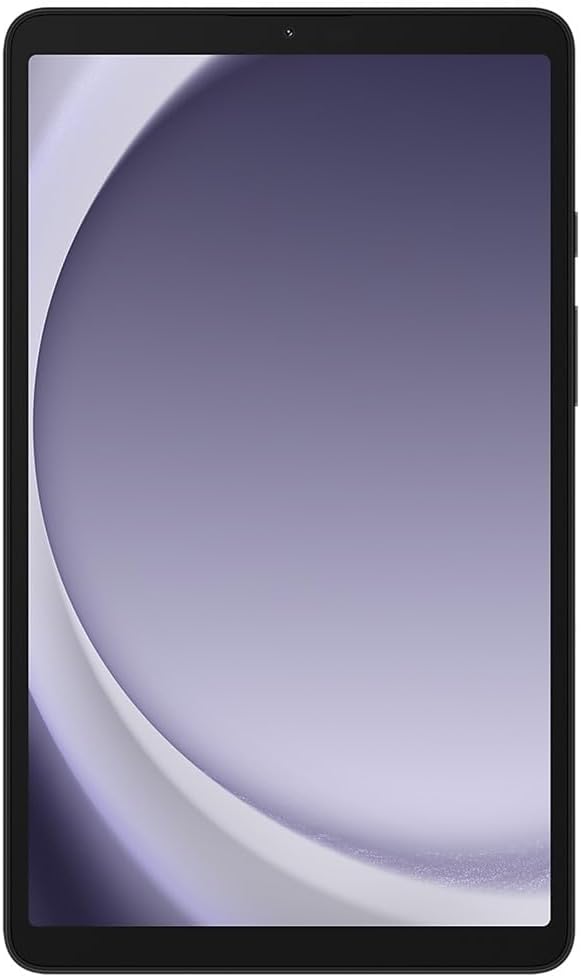 Craques Samsung Galaxy Tab A9 8.7 inch tablet front view with black bezel and purple gradient screen