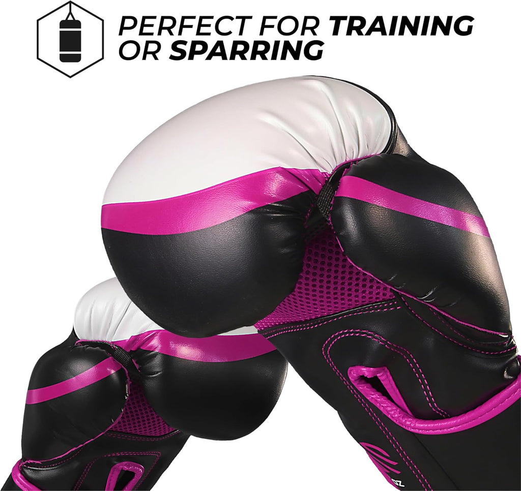 Craques gel boxing gloves for men and women in black white and pink perfect for training or sparring