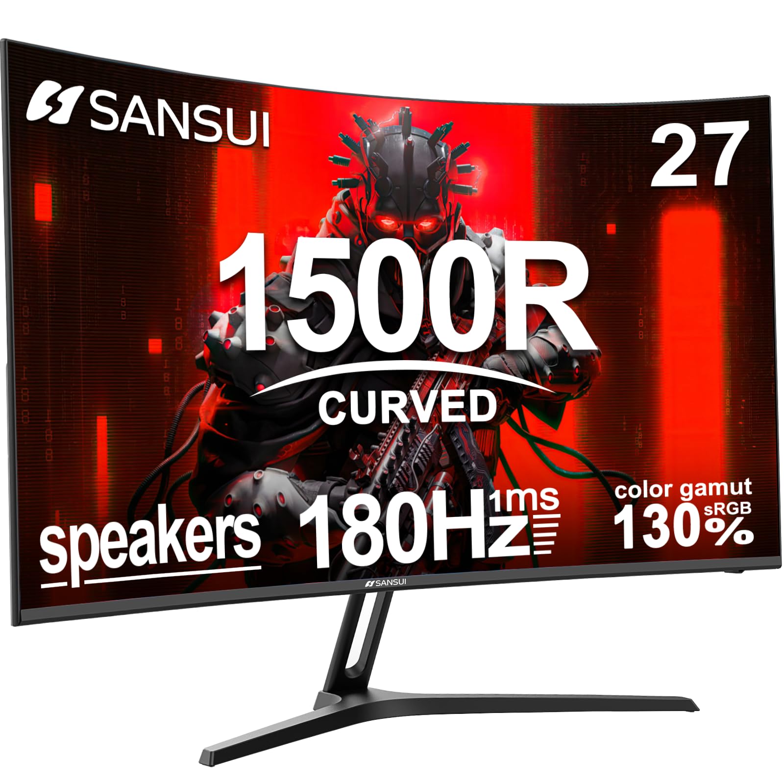 27 inch curved gaming monitor by craques with 1500R curvature and built-in speakers