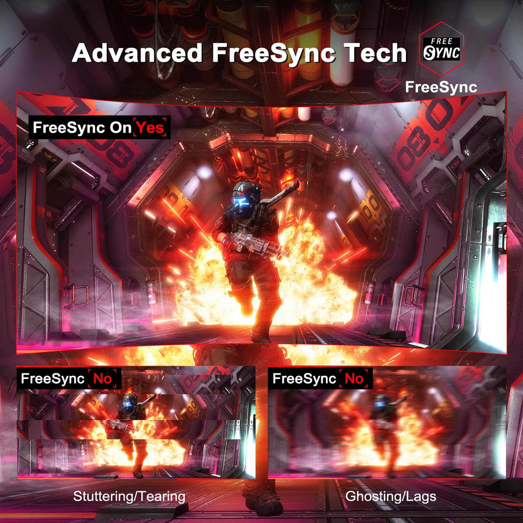 Craques 27 inch curved gaming monitor displaying advanced FreeSync technology with smooth vibrant gameplay and reduced stuttering.