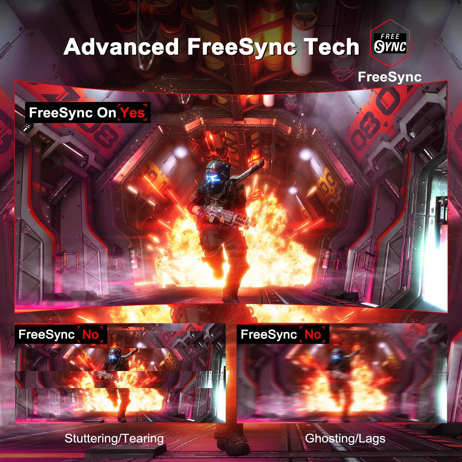 Craques 27 inch curved gaming monitor displaying advanced FreeSync technology with smooth vibrant gameplay and reduced stuttering.