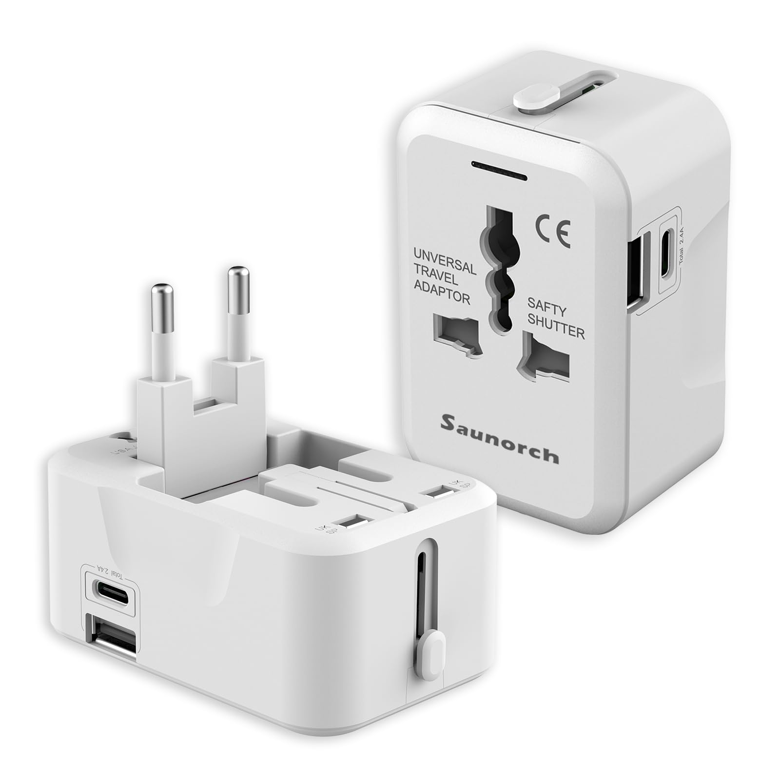 Craques universal travel adapter with USB C and multiple plug types for international use