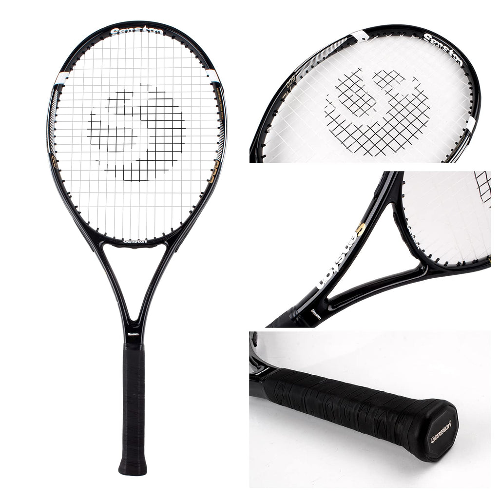 27 inch tennis racket for adults by craques with black frame and cushioned grip