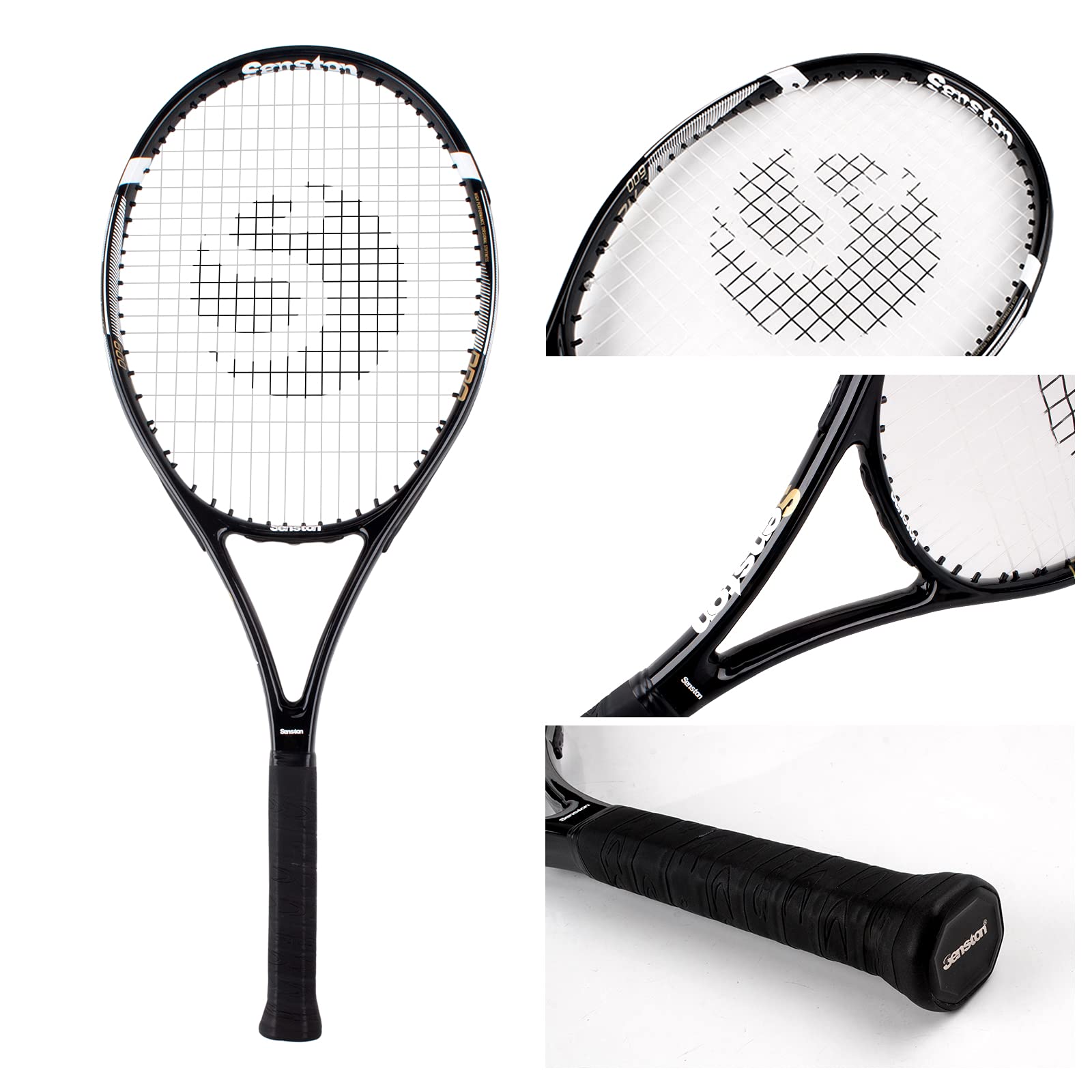 27 inch tennis racket for adults by craques with black frame and cushioned grip
