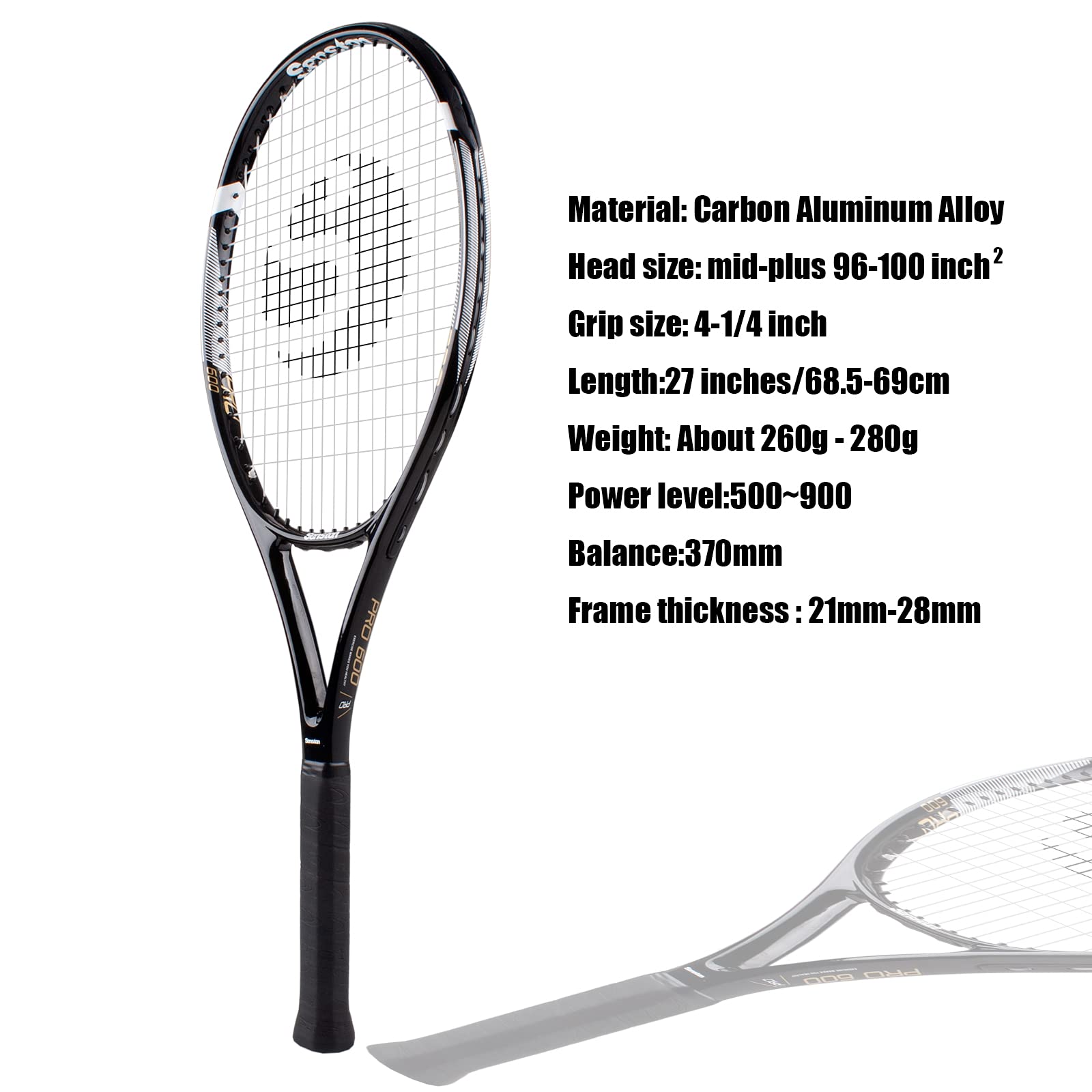 Craques 27 inch tennis racket for adults with carbon aluminum alloy frame and mid-plus head size