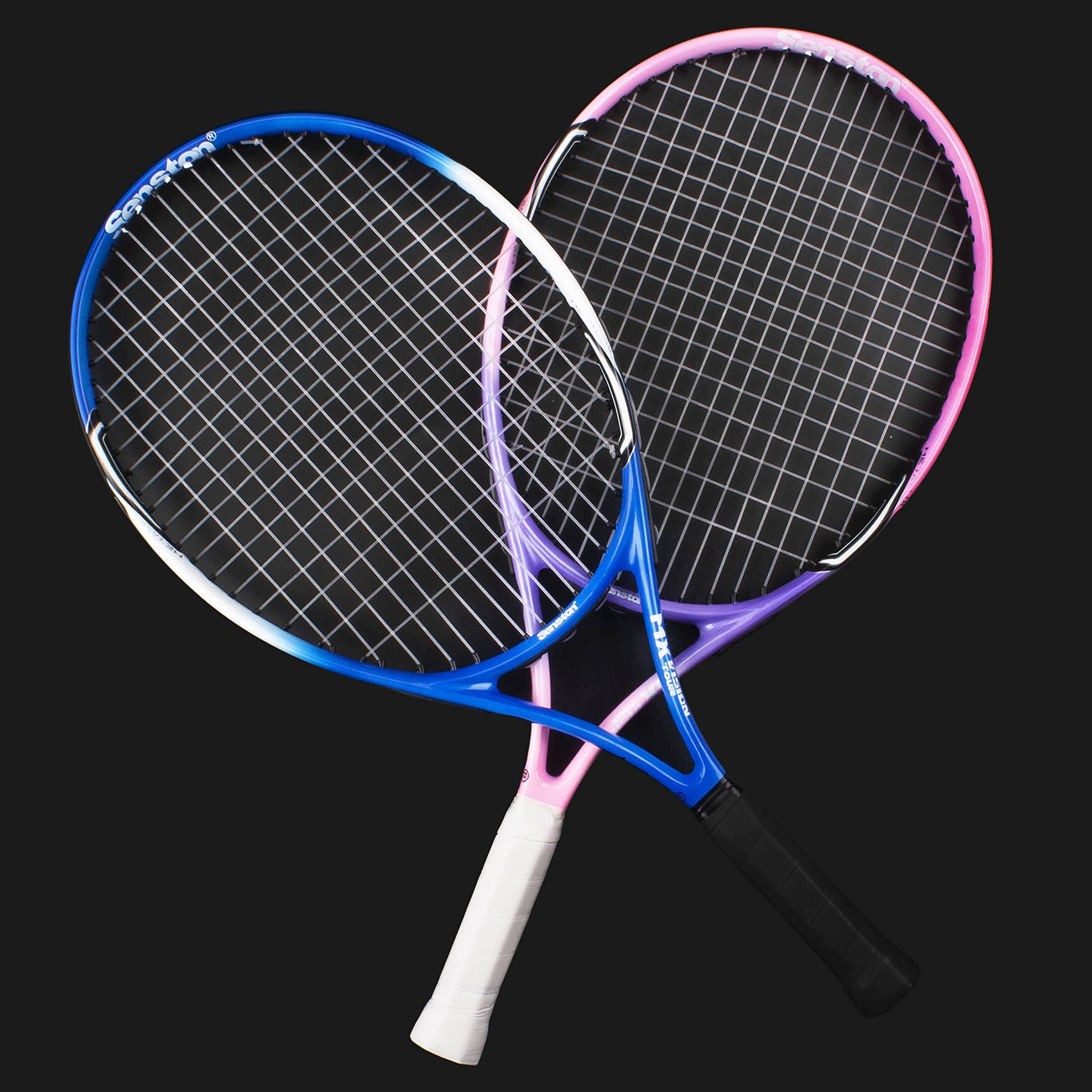 craques 27 inch tennis racket for adults in blue and pink with black and white grips