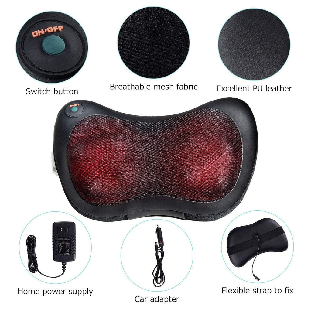 Craques shiatsu back and neck massager with breathable mesh fabric, PU leather, switch button, and power adapters