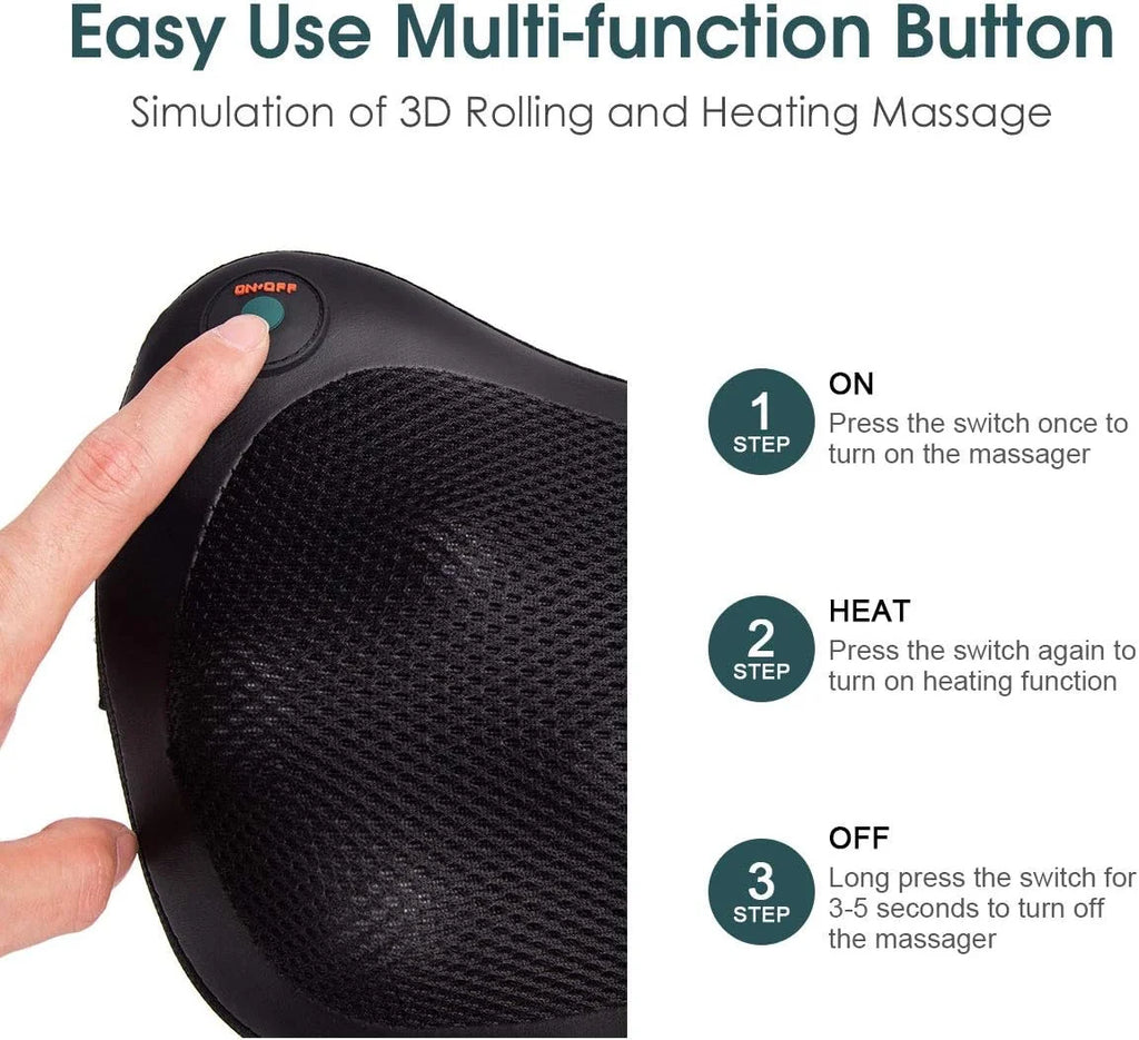 craques shiatsu back and neck massager with black mesh cover and easy use multi-function button