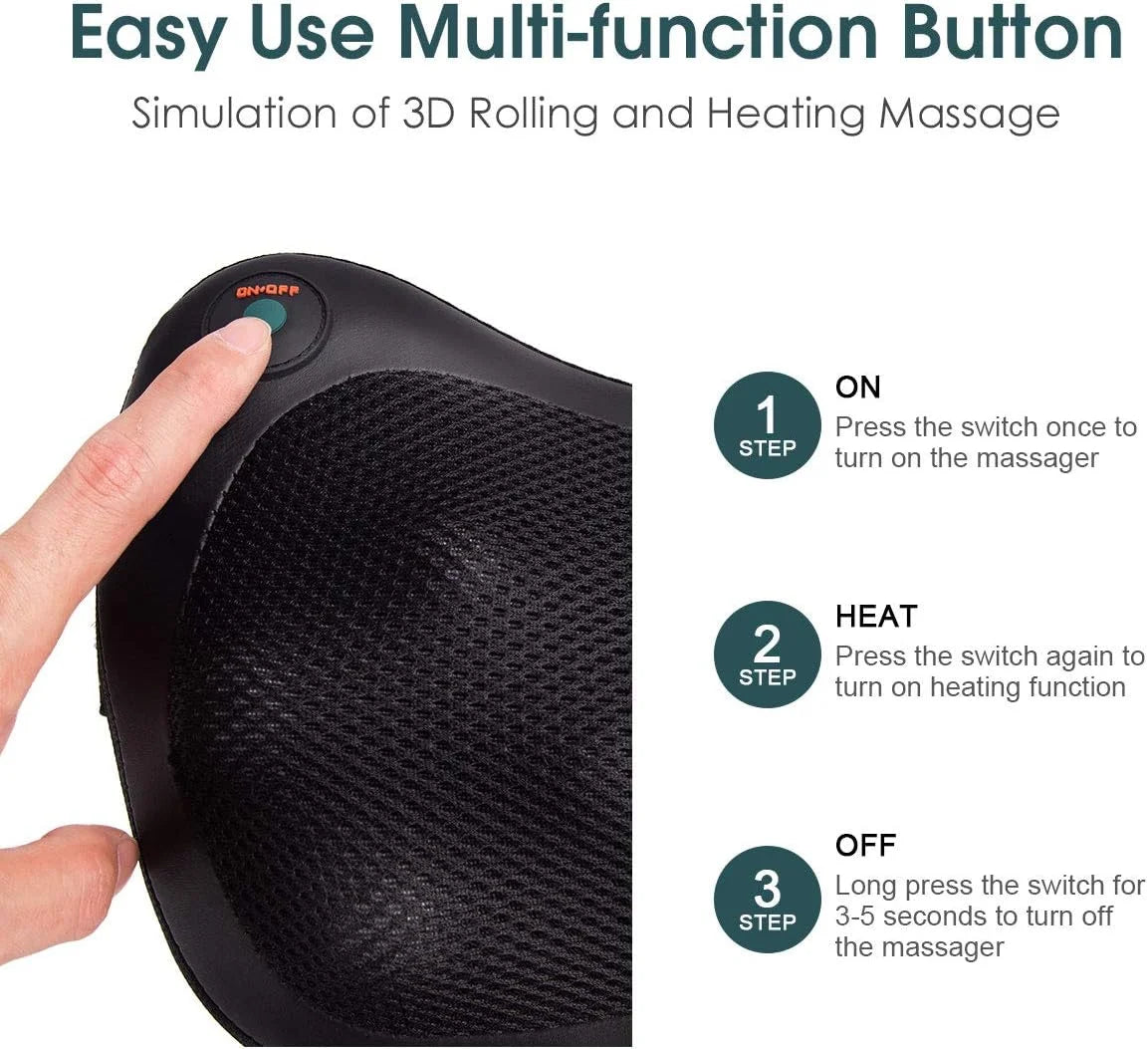 craques shiatsu back and neck massager with black mesh cover and easy use multi-function button
