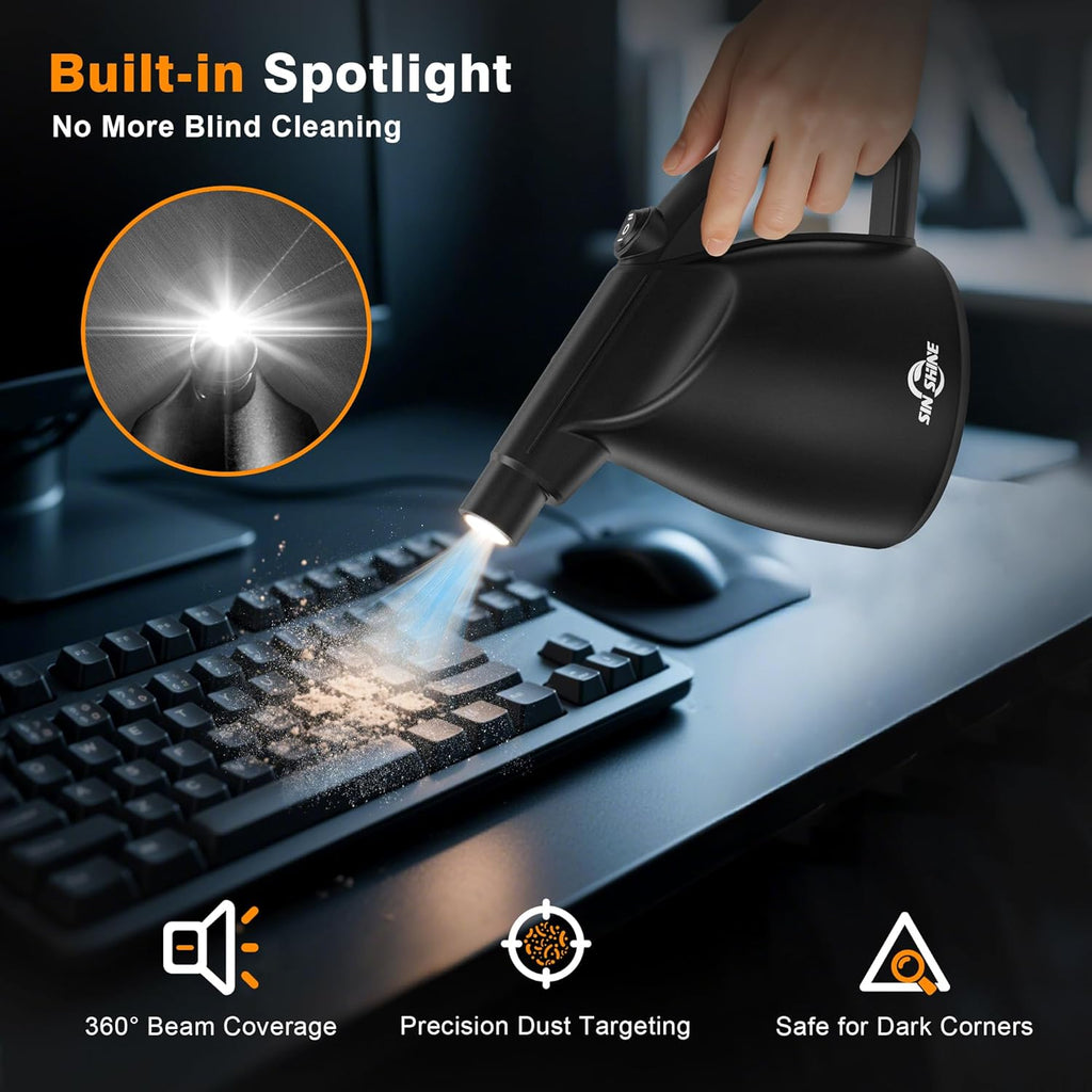 craques electric air duster for electronics with built-in spotlight cleaning keyboard dust
