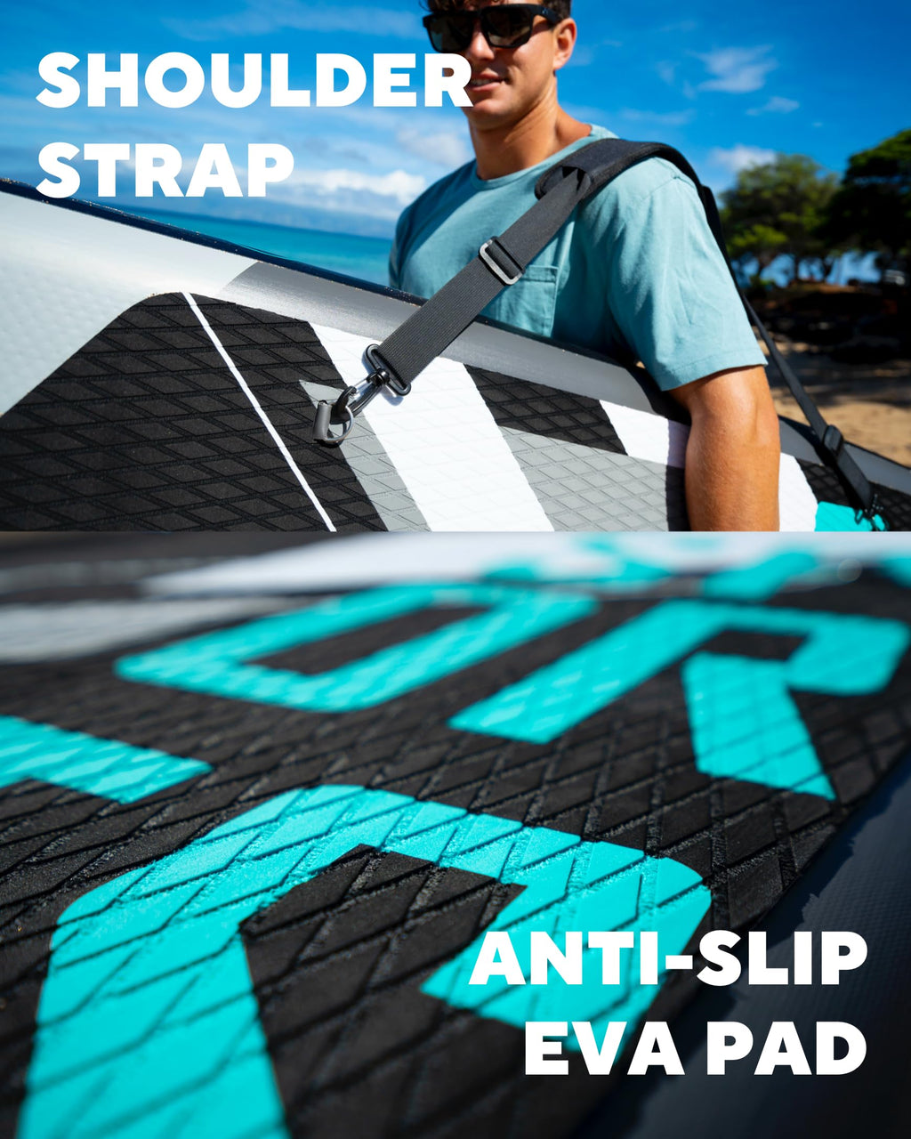 Craques super wide inflatable paddle board with shoulder strap and anti-slip EVA pad for stability