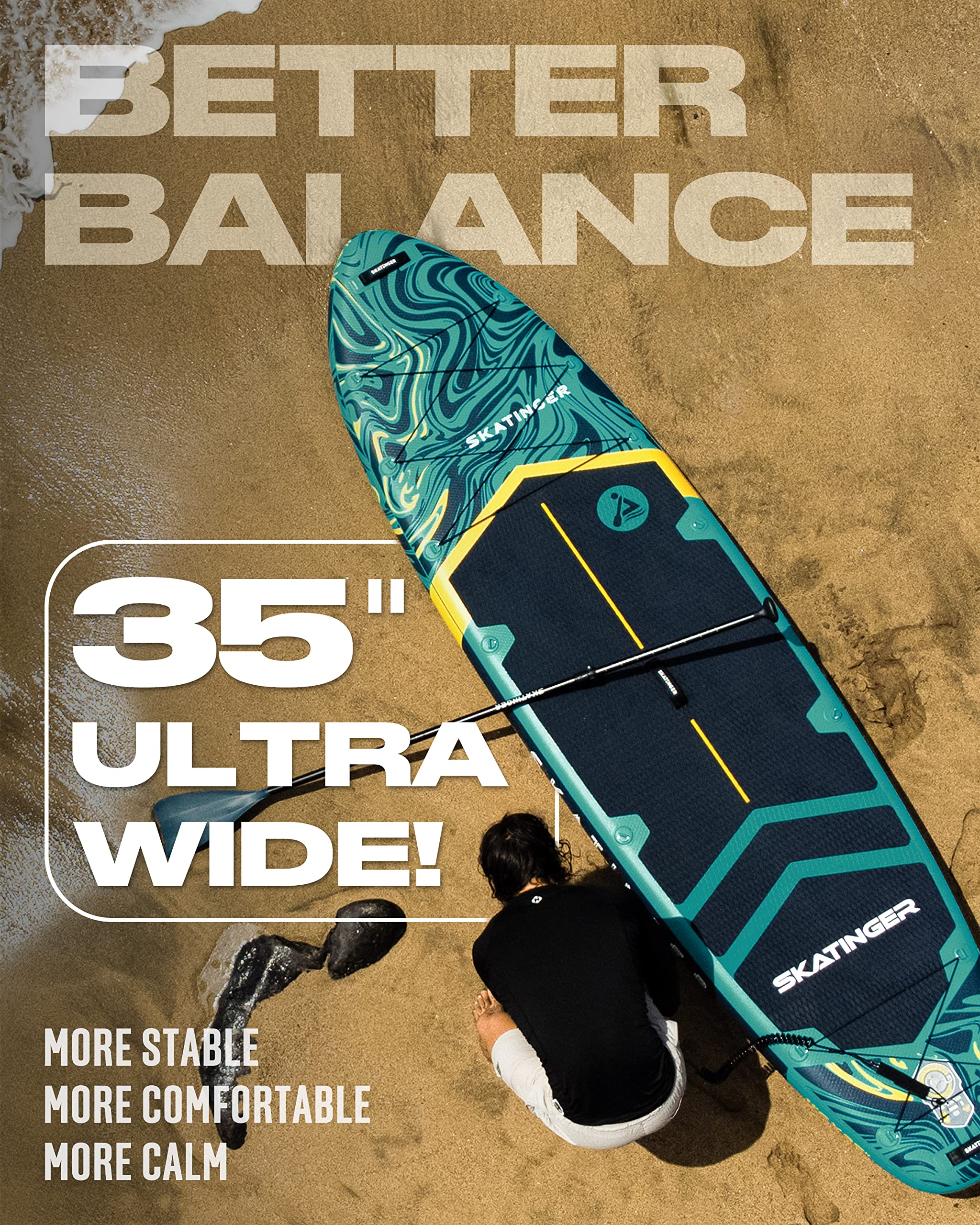 Craques super wide inflatable paddle board with 35 inch ultra wide design for better balance