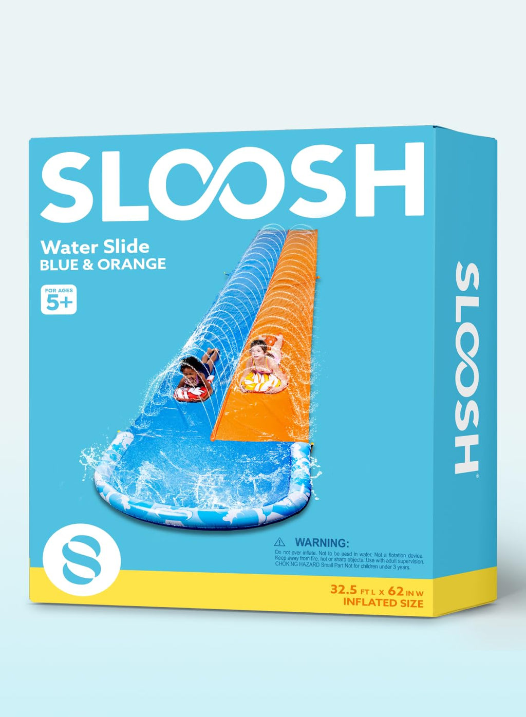 Craques Sloosh backyard water slide for kids in blue and orange with dual lanes and splash pool