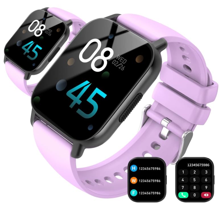 Craques smartwatch with call function featuring a black square face and lavender silicone band