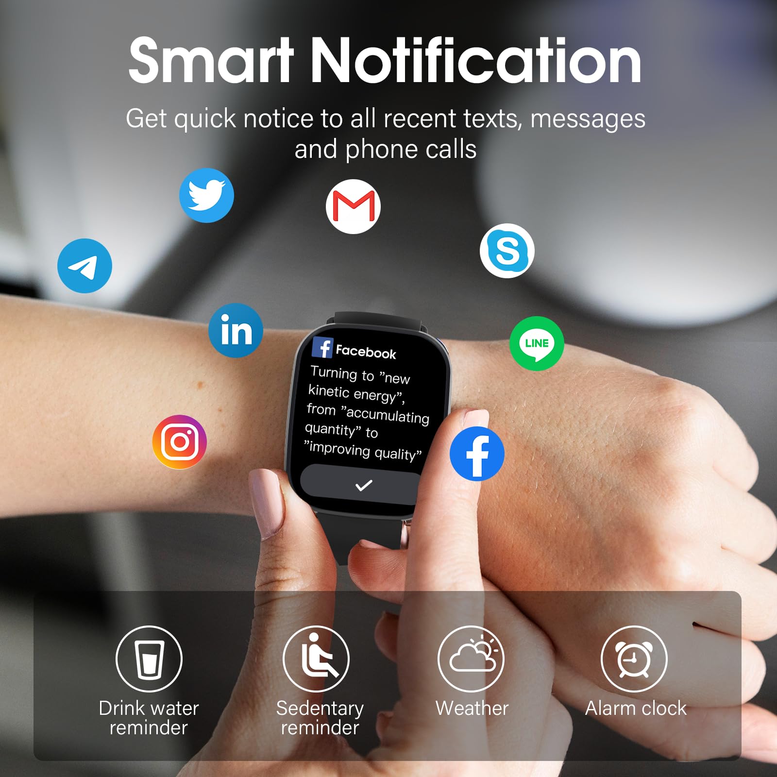 Craques smartwatch with call function showing smart notifications and app alerts on wrist