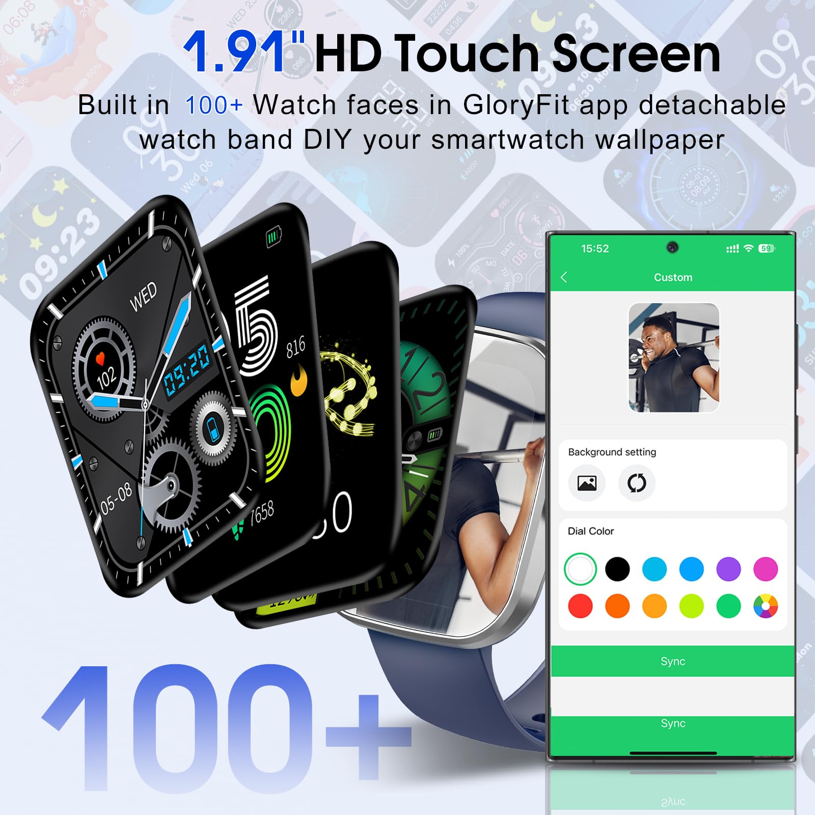 craques smartwatch with call function featuring 1.91 inch HD touch screen and customizable watch faces