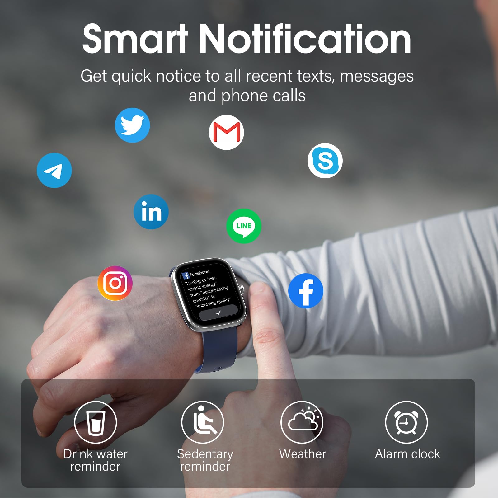 Craques smartwatch with call function showing smart notifications and reminders on wrist