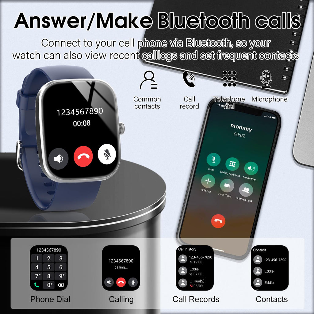 Smartwatch with call function showing Bluetooth call interface and phone dial features by craques