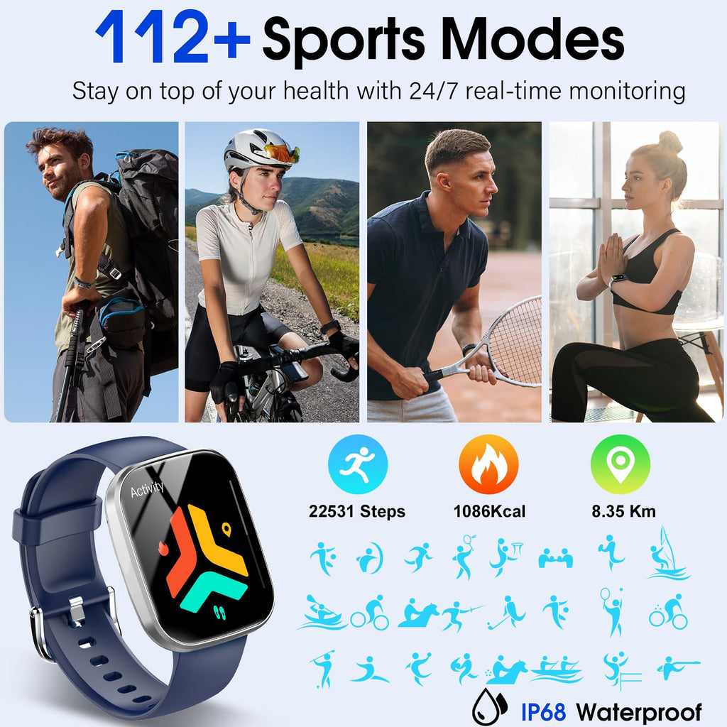 craques smartwatch with call function showing 112 sports modes and real-time health monitoring features