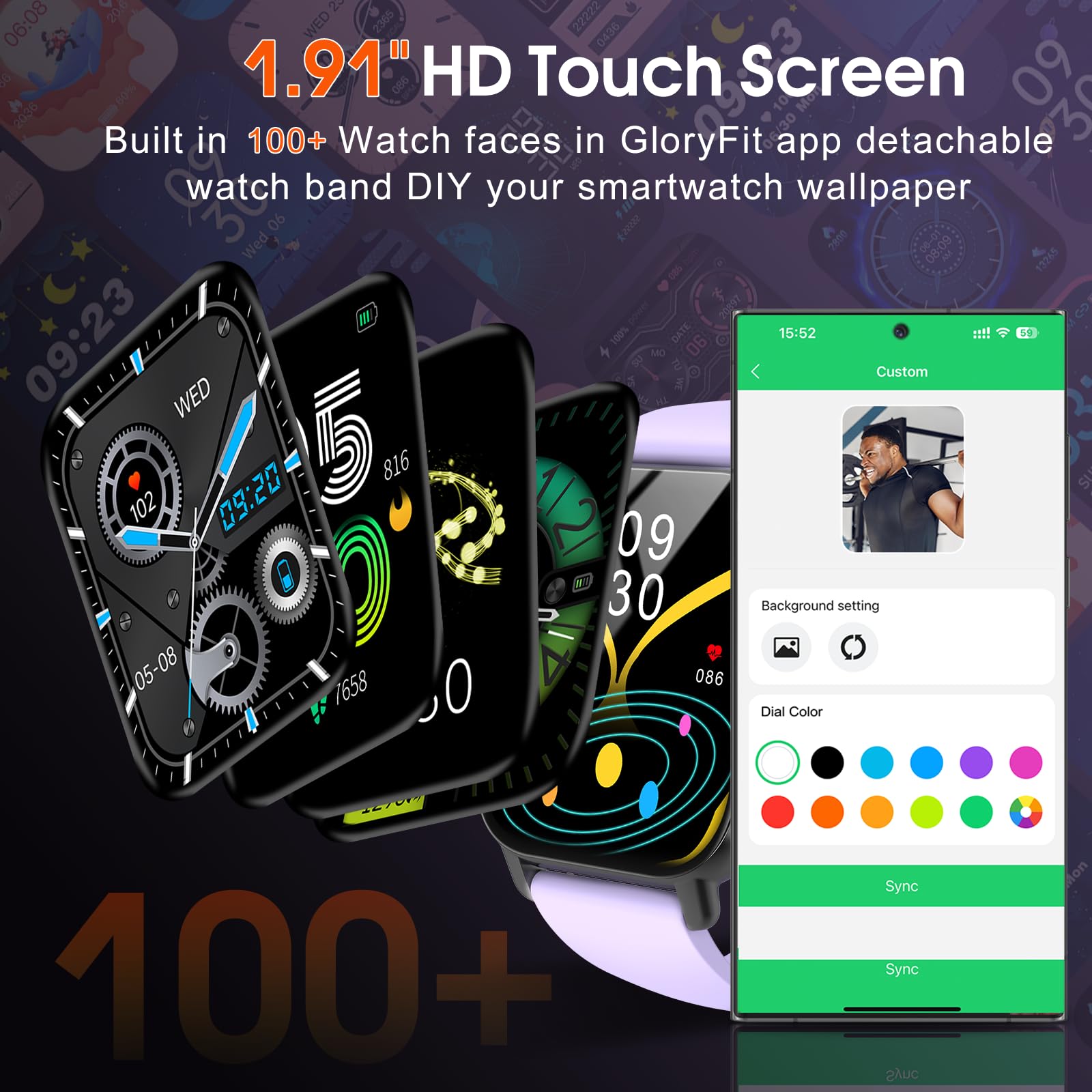 Craques smartwatch with call function showing 1.91 inch HD touch screen and customizable watch faces