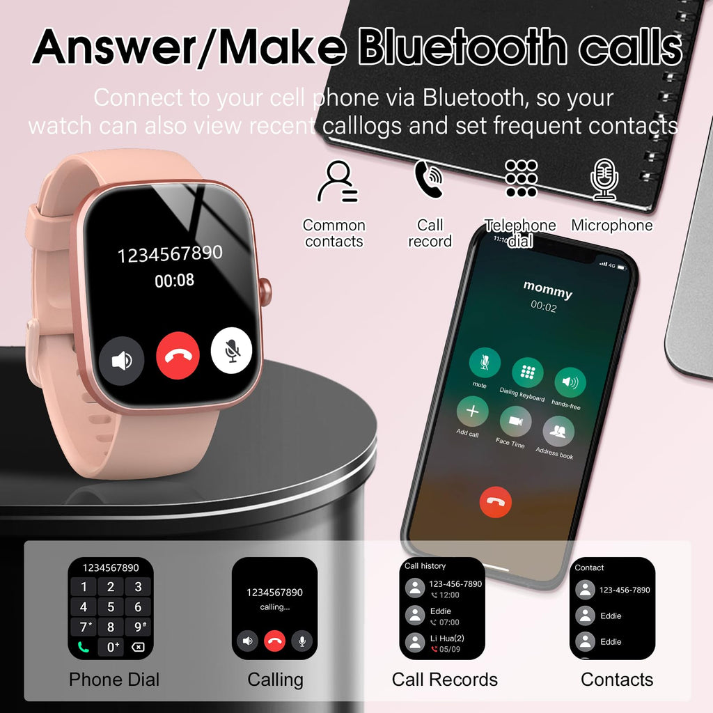 Craques smartwatch with call function in rose gold showing an active Bluetooth call connected to a smartphone